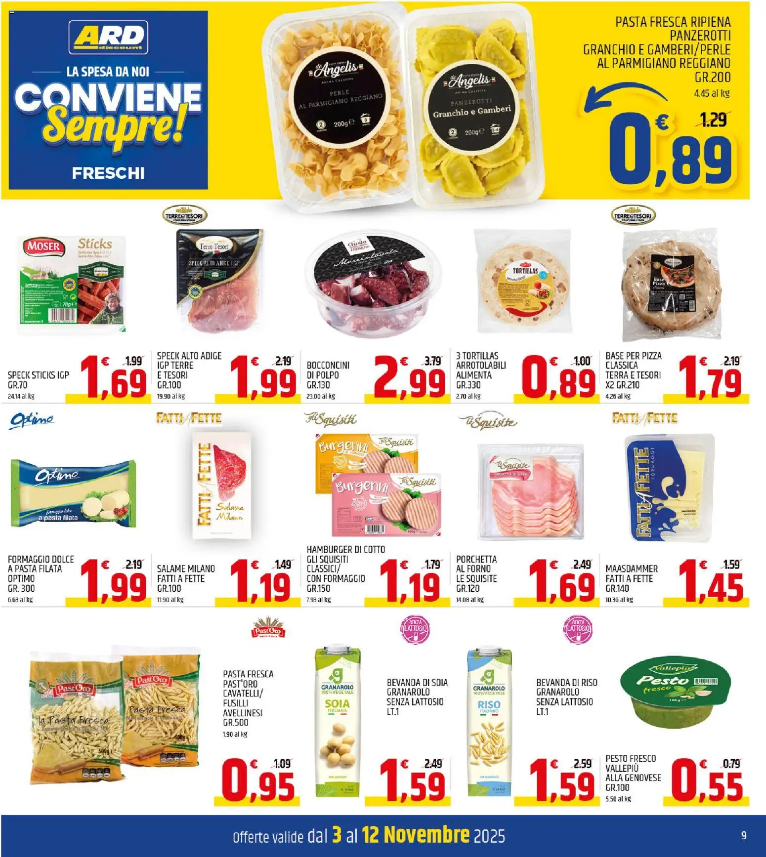 Volantino ARD Discount del 03.11.2025 | Pagina: 9 | Prodotti: Pizza, Formaggio, Forno, Parmigiano reggiano