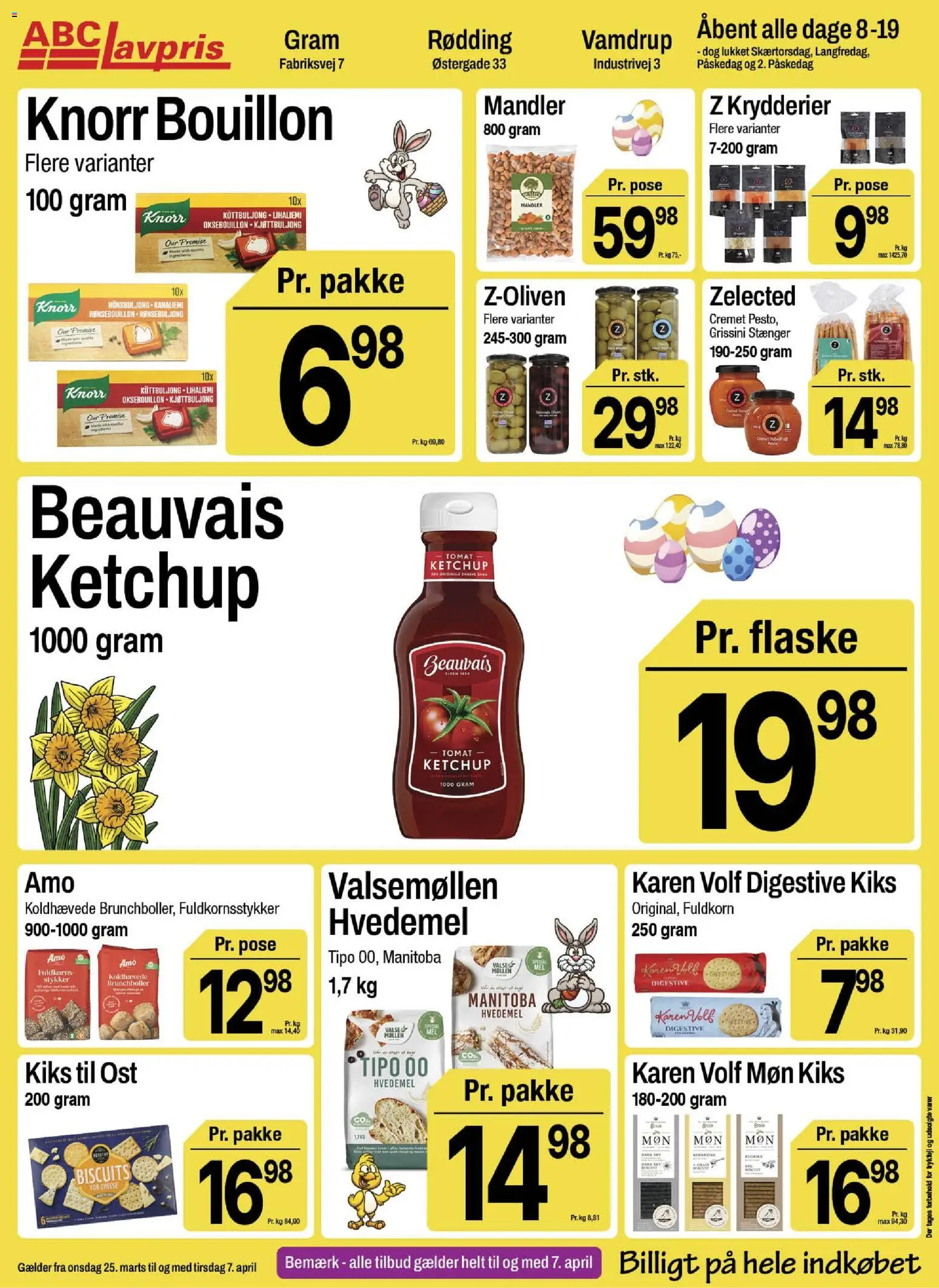 Abc Lavpris tilbudsavis – gyldig fra 25.03.2026 | Side: 12 | Produkter: Bouillon, Ost, Hvedemel, Mandler
