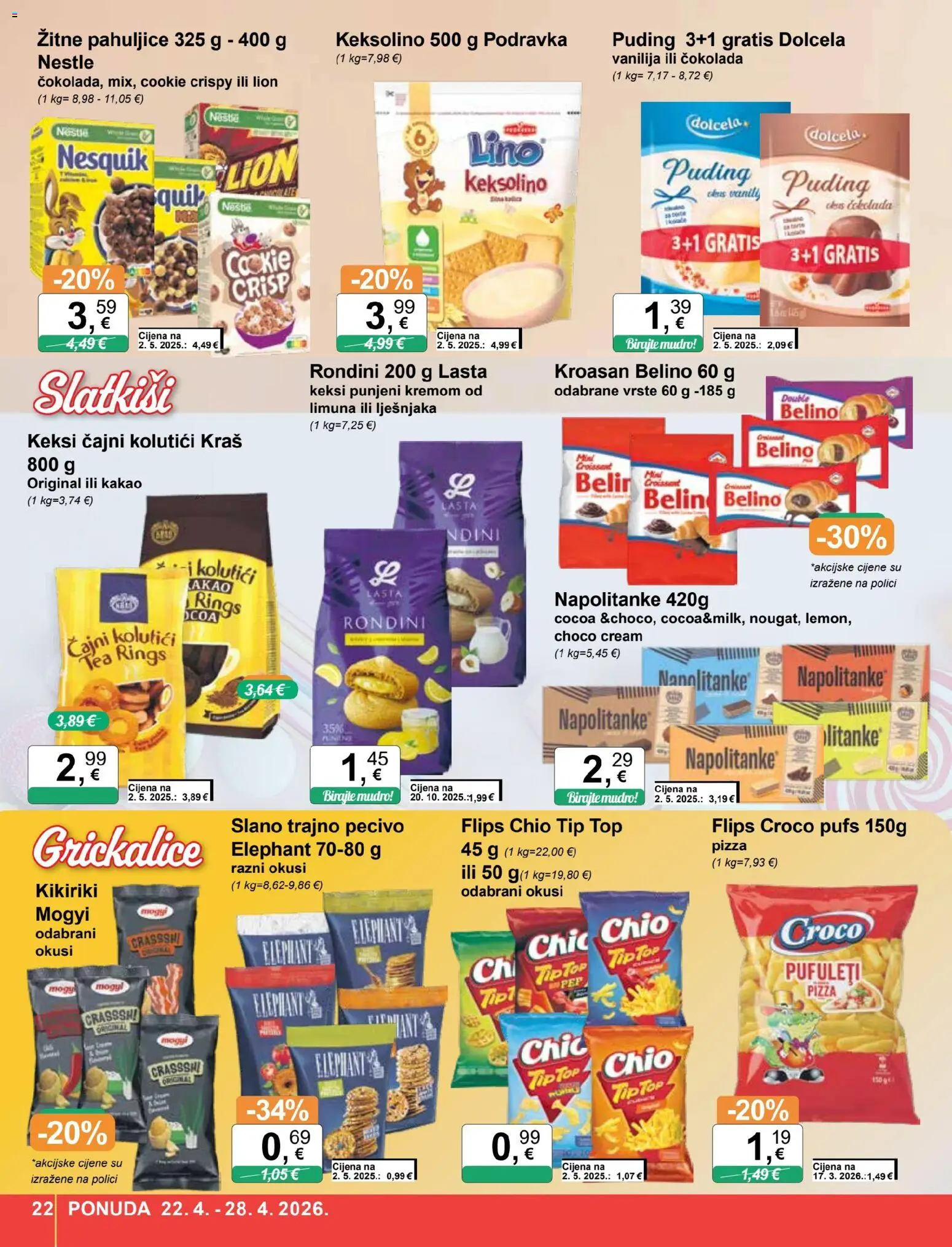 KTC katalog | vrijedi od 22.04.2026 | Stranica: 22 | Proizvodi: Čajni kolutići, Čokolada, Kikiriki, Kroasan