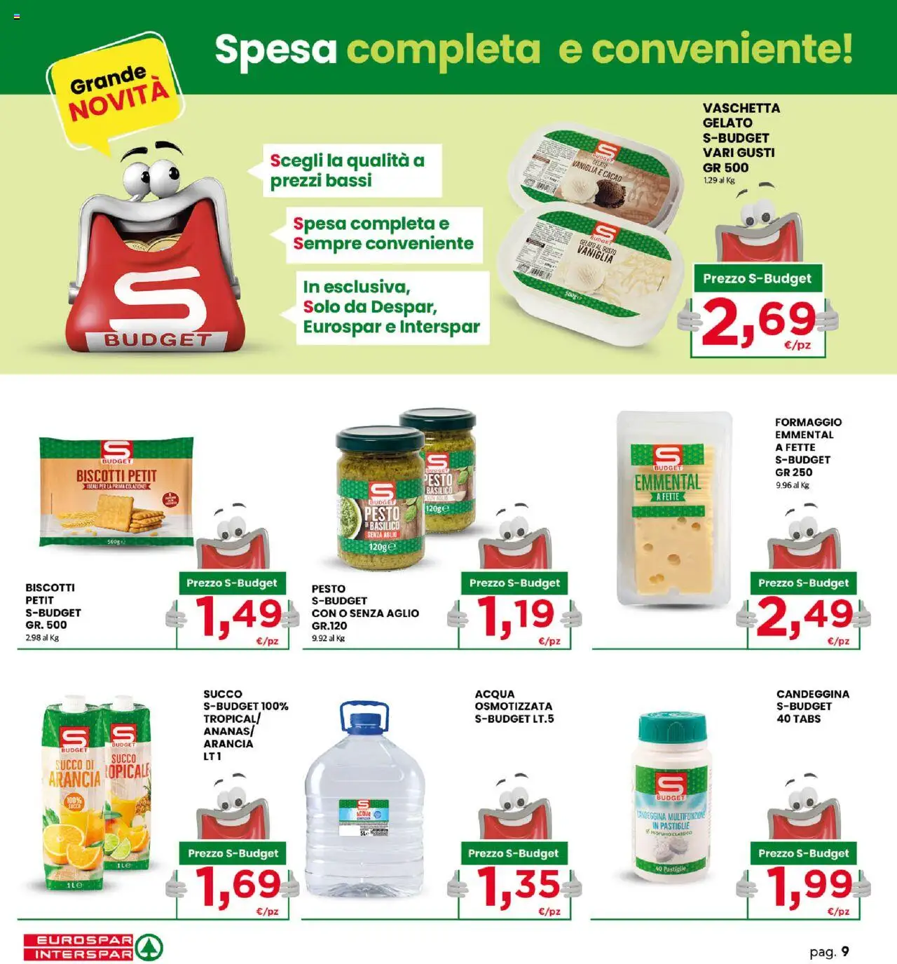 Volantino Eurospar del 18.08.2025 | Pagina: 9 | Prodotti: Biscotti, Gelato, Acqua, Pesto