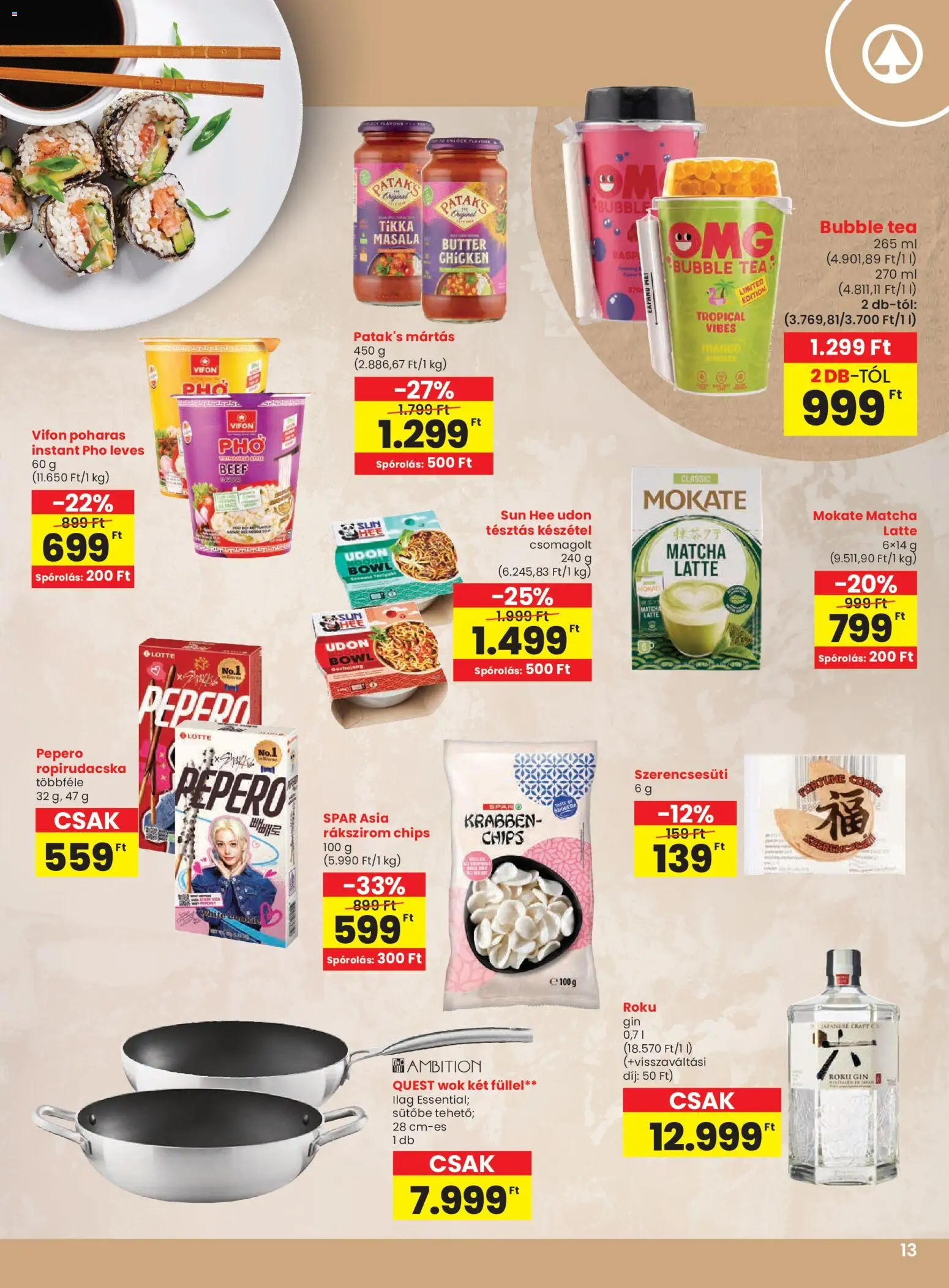 Spar akciós ujság - amely érvényes a következő dátumtól: 15.01.2026 | Oldal: 13 | Termékek: Chips, Tea, Készétel, Mangó