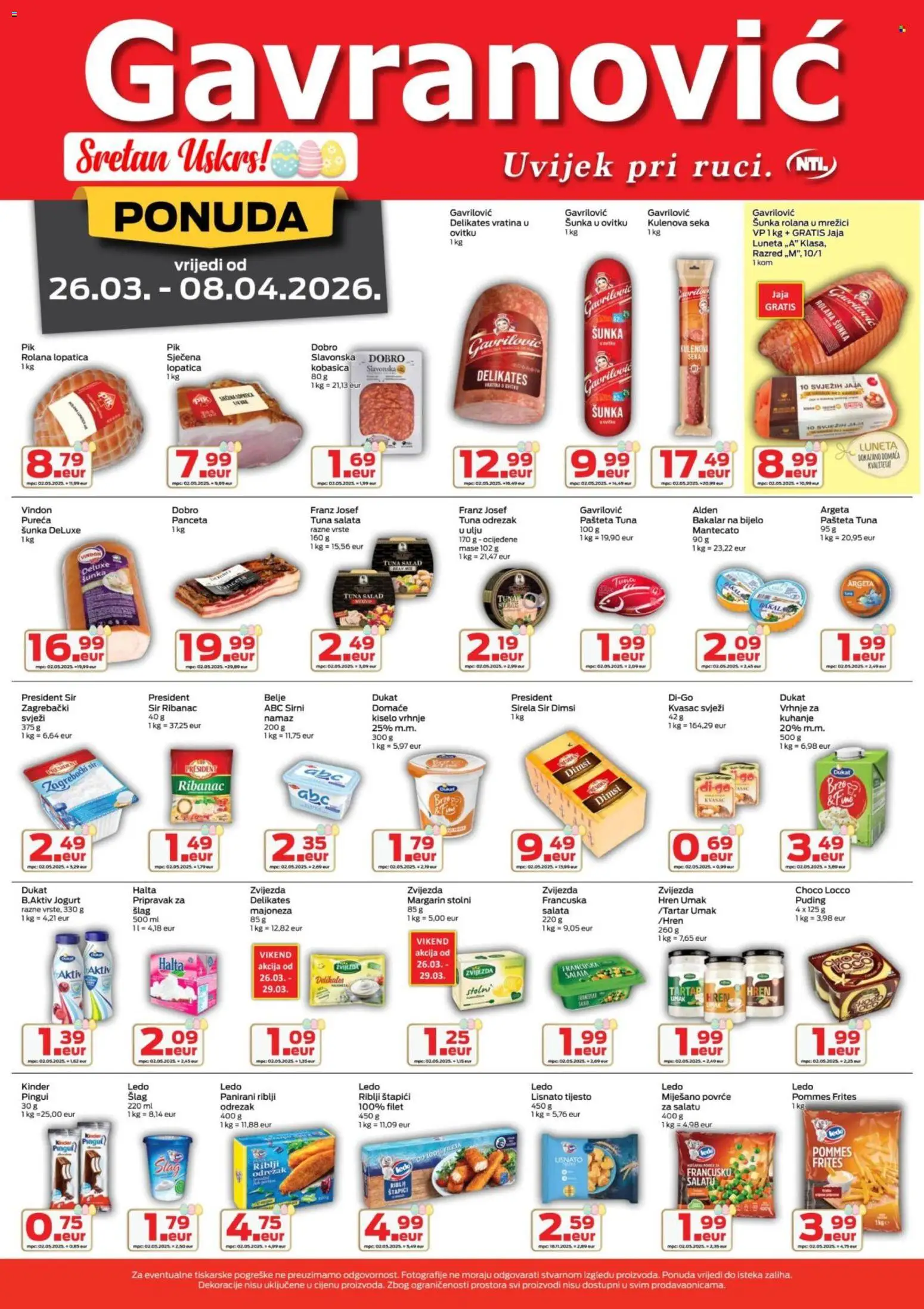 Gavranović katalog | vrijedi od 26.03.2026 | Stranica: 2 | Proizvodi: Pommes frites, Puding, Tuna, Namaz