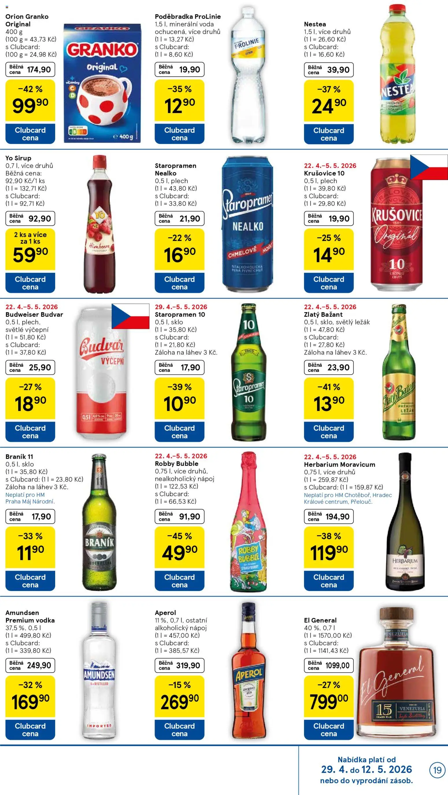 Tesco leták - Hypermarket od 29.04.2026 | Strana: 19 | Produkty: Staropramen 10, Rum, Sirup YO, Minerální voda