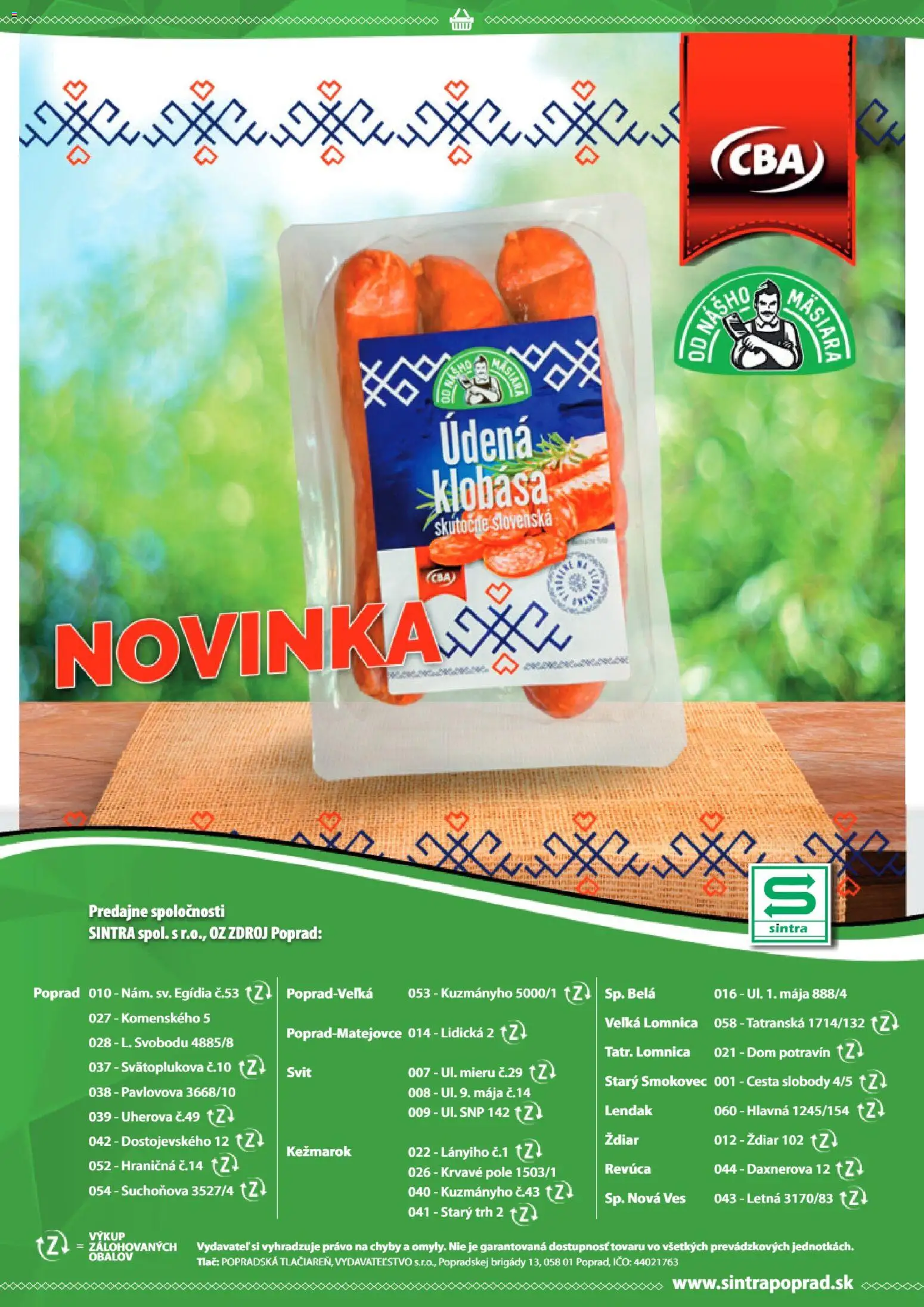 Nové Sintra akcie – leták je platný od 08.01.2026 | Strana: 16 | Produkty: Klobása