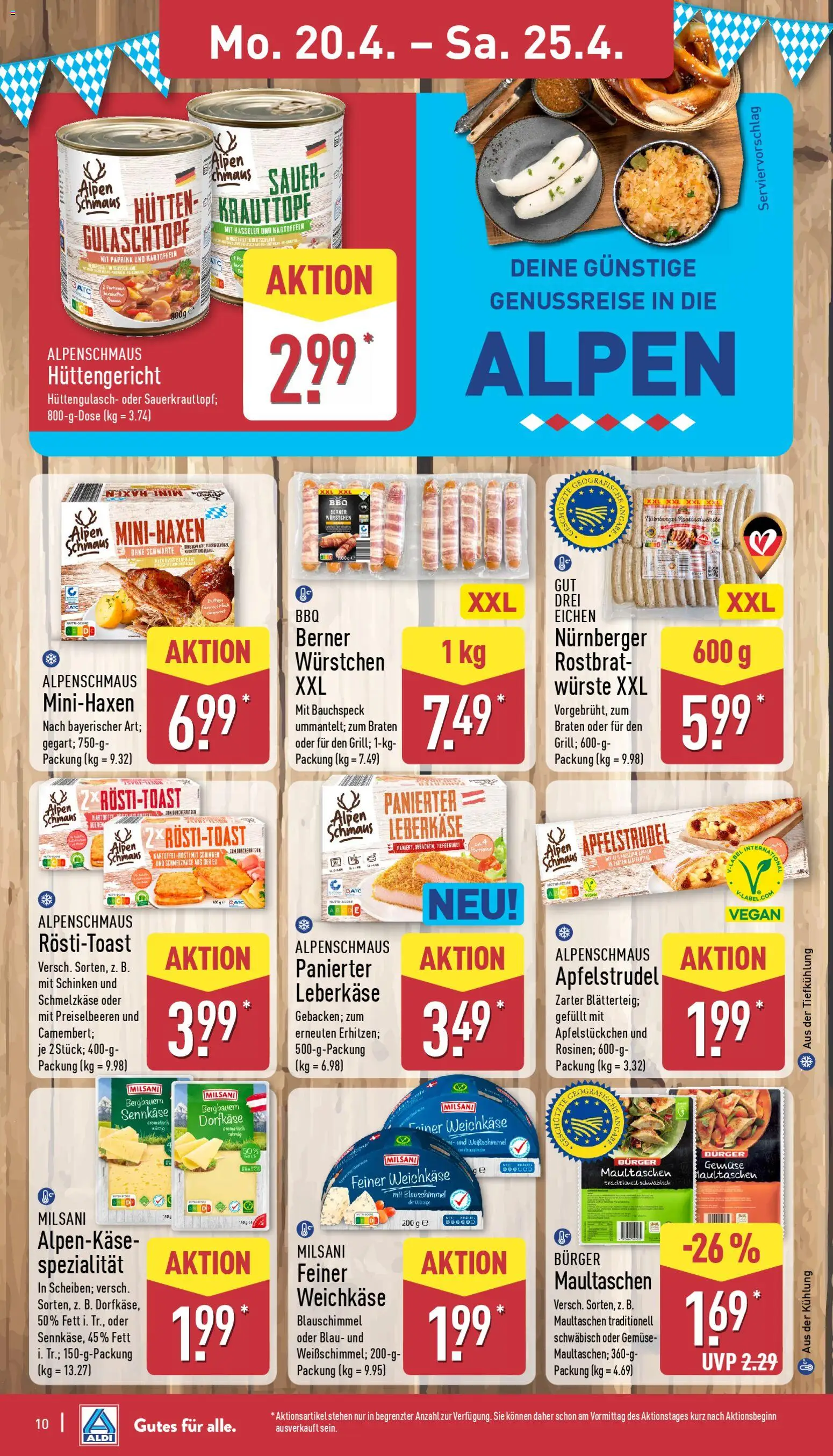 Aldi Prospekt 	 – gültig ab 20.04.2026 | Seite: 10 | Produkte: Burger, Gemüse, Paprika, Schinken