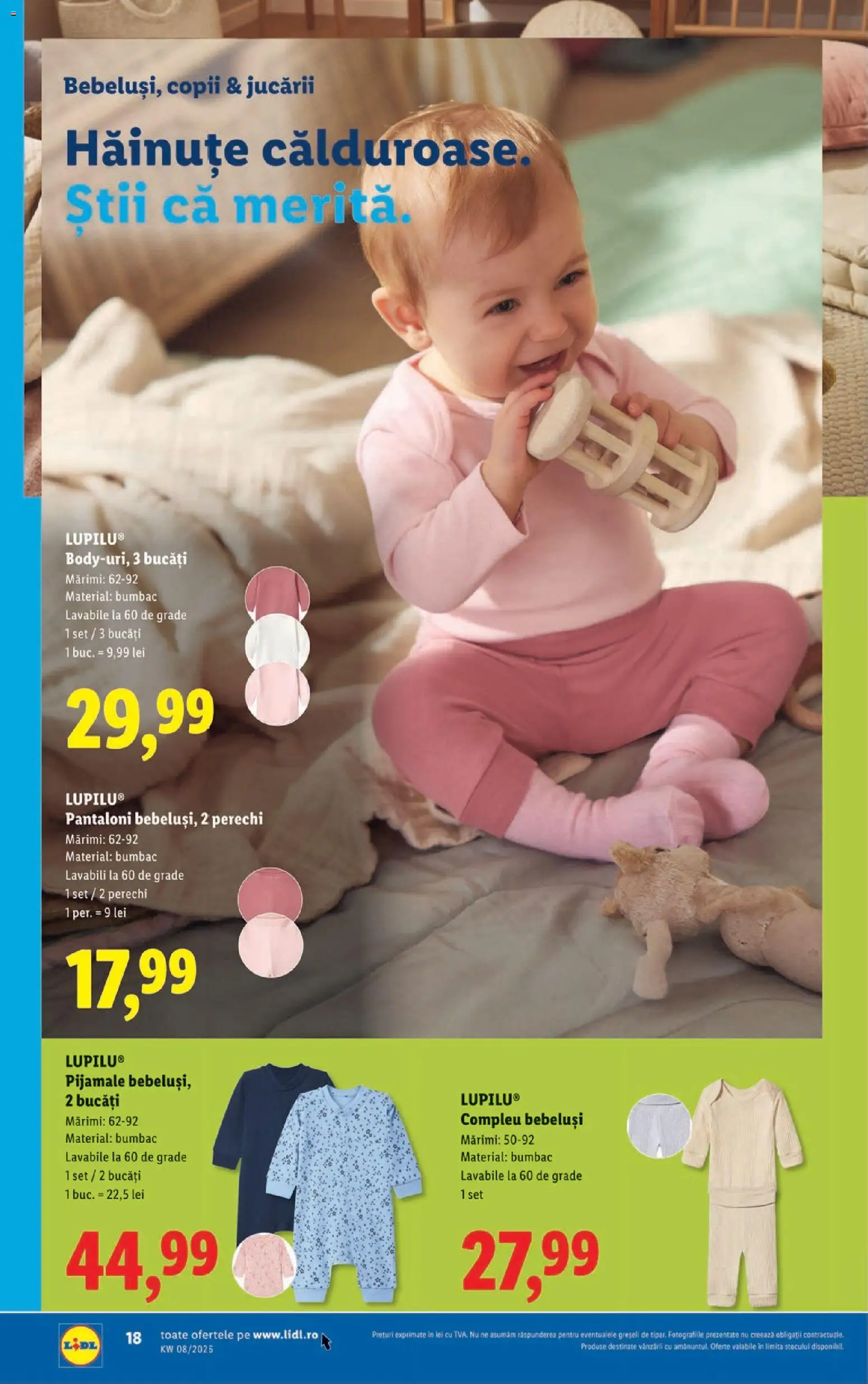 Noul catalog Lidl – valabil de la 16.02.2026 | Pagină: 18 | Produse: Compleu bebeluși, Pantaloni, Pijamale