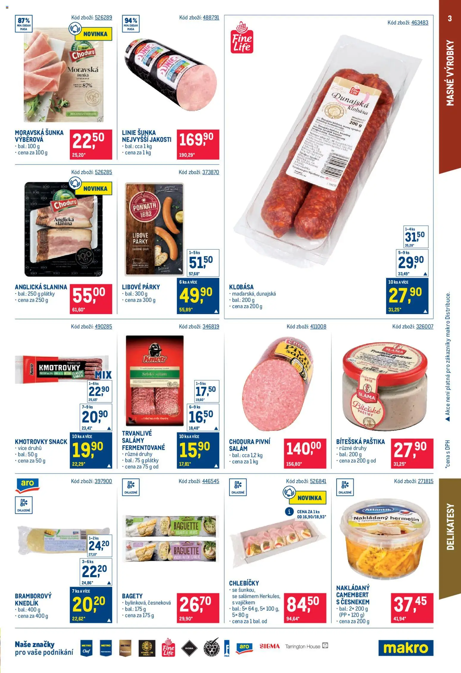 Makro leták - Maloobchod od 08.04.2026 | Strana: 3 | Produkty: Klobása, Hermelín, Bagety, Camembert