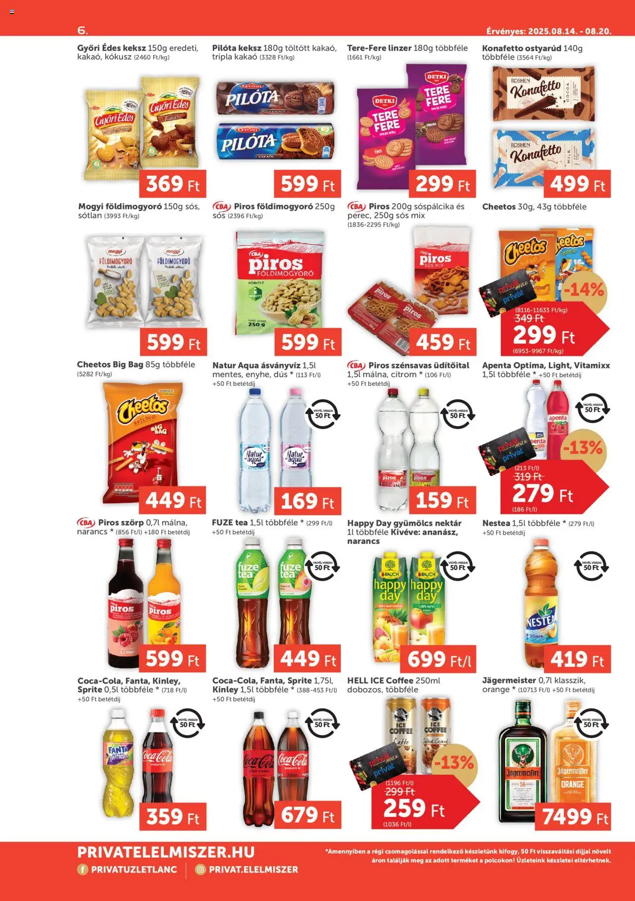 PRIVÁT akciós ujság - amely érvényes a következő dátumtól: 14.08.2025 | Oldal: 6 | Termékek: Fanta, Narancs, Tea, Földimogyoró