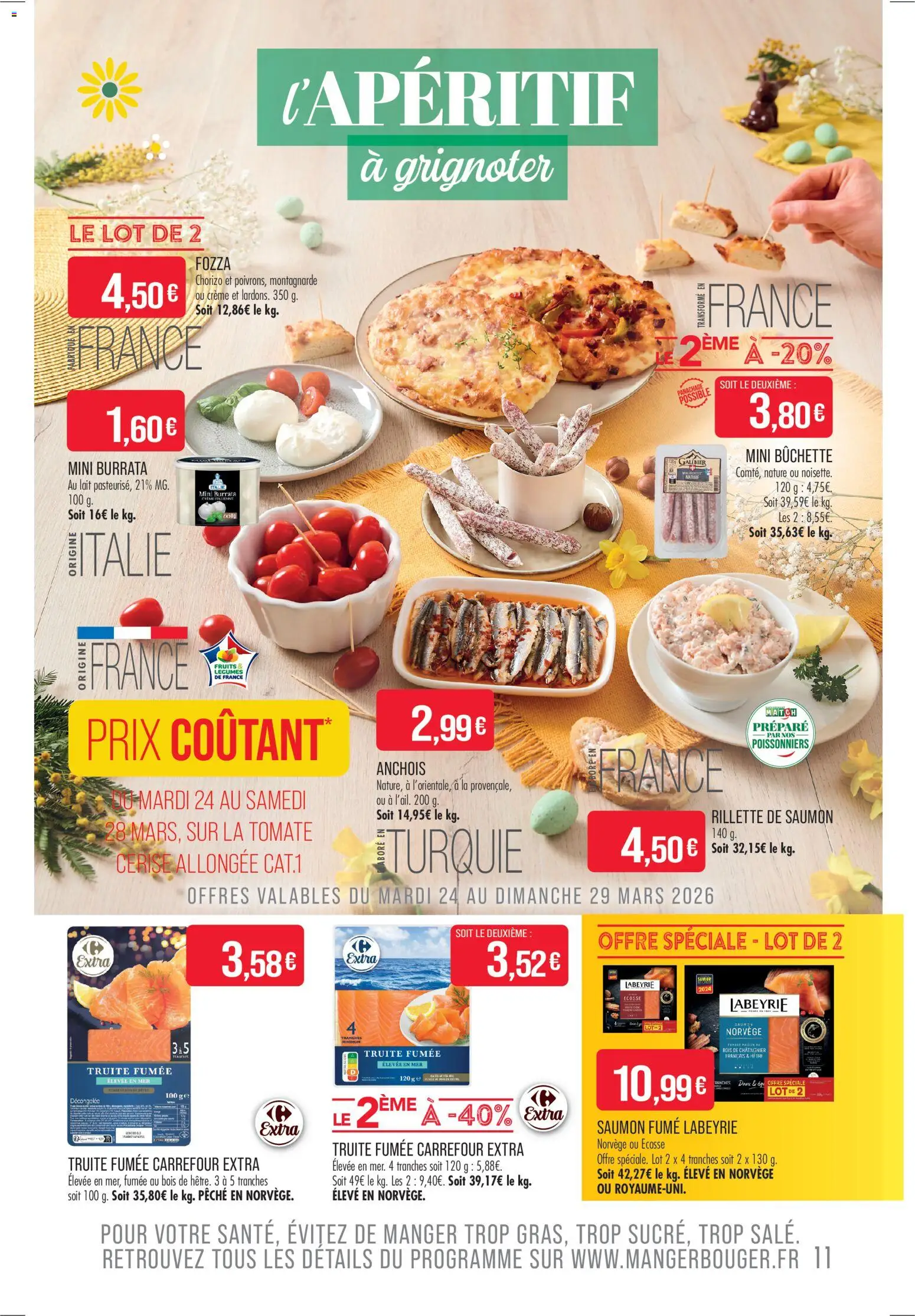 {H1} | Page: 11 | Produits: Pêche, Saumon fumé, Truite fumée, Burrata