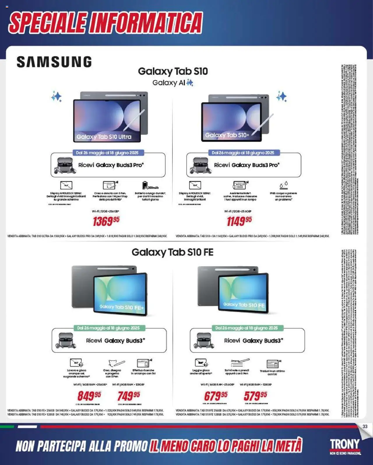 Volantino Trony del 22.05.2025 | Pagina: 33 | Prodotti: Schermo, Samsung Galaxy, Acqua, Batteria