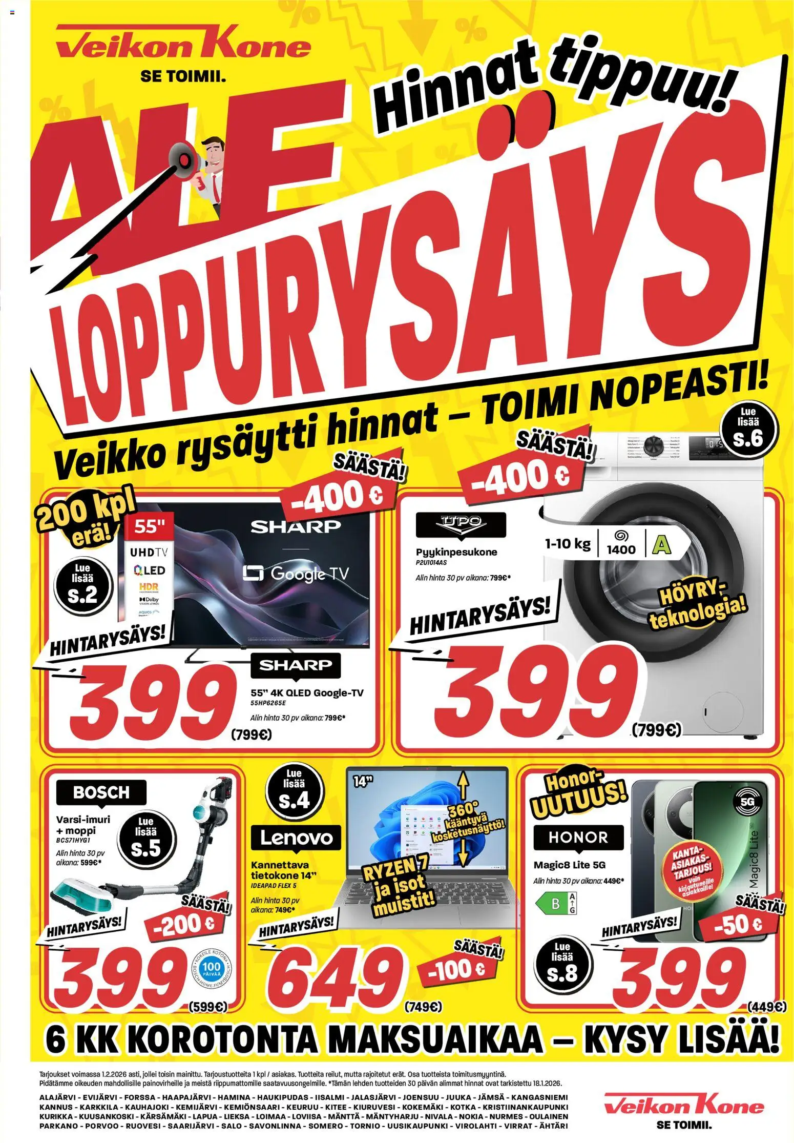Veikon Kone tarjoukset – voimassa 19.01.2026 alkaen | Sivu: 1 | Tuotteet: Moppi, Tietokone, TV