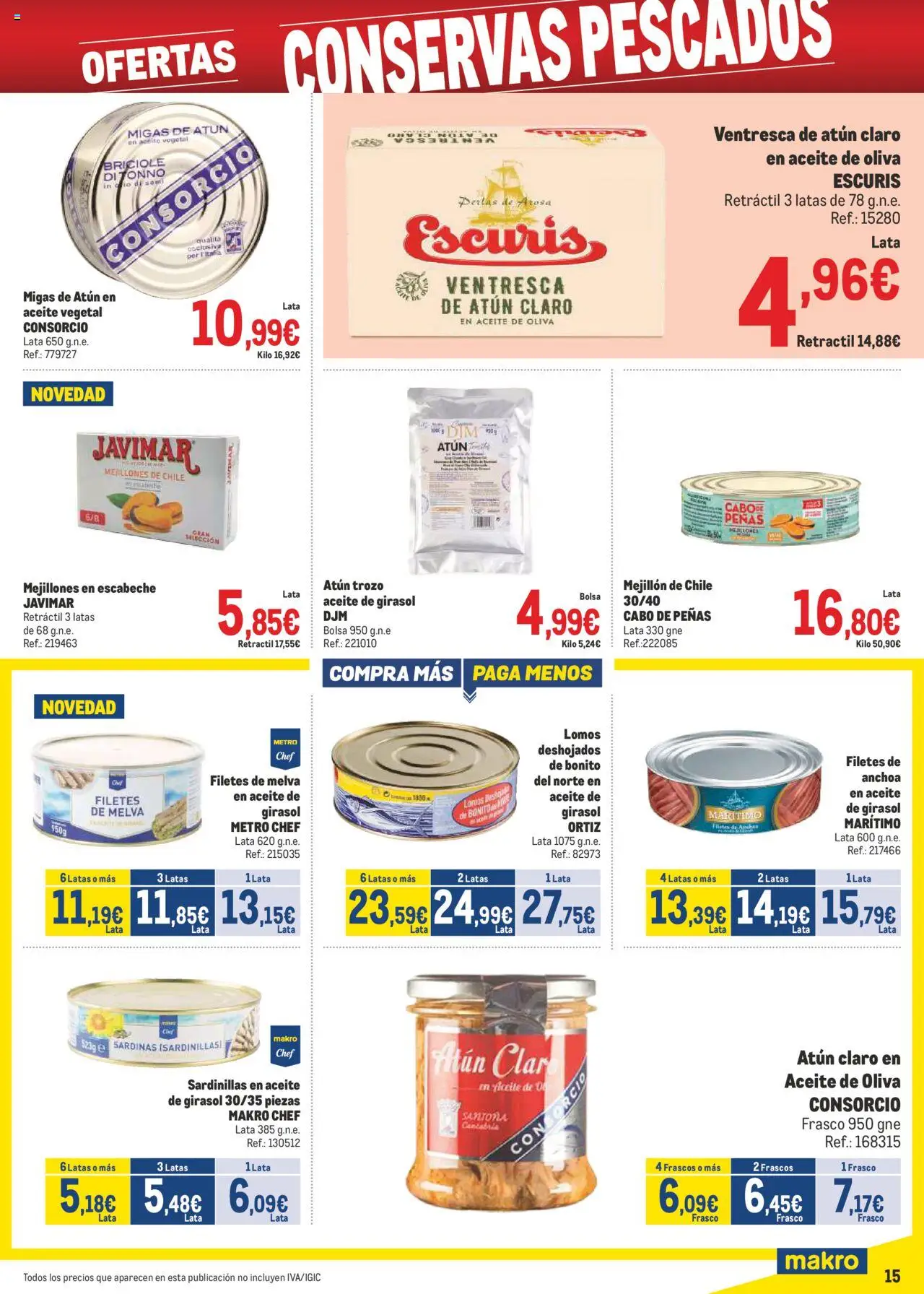 Makro - Precios Canarias │ válido desde el 04.08.2025 | Página: 15 | Productos: Sardinillas, Aceite de oliva, Aceite de girasol, Bolsa