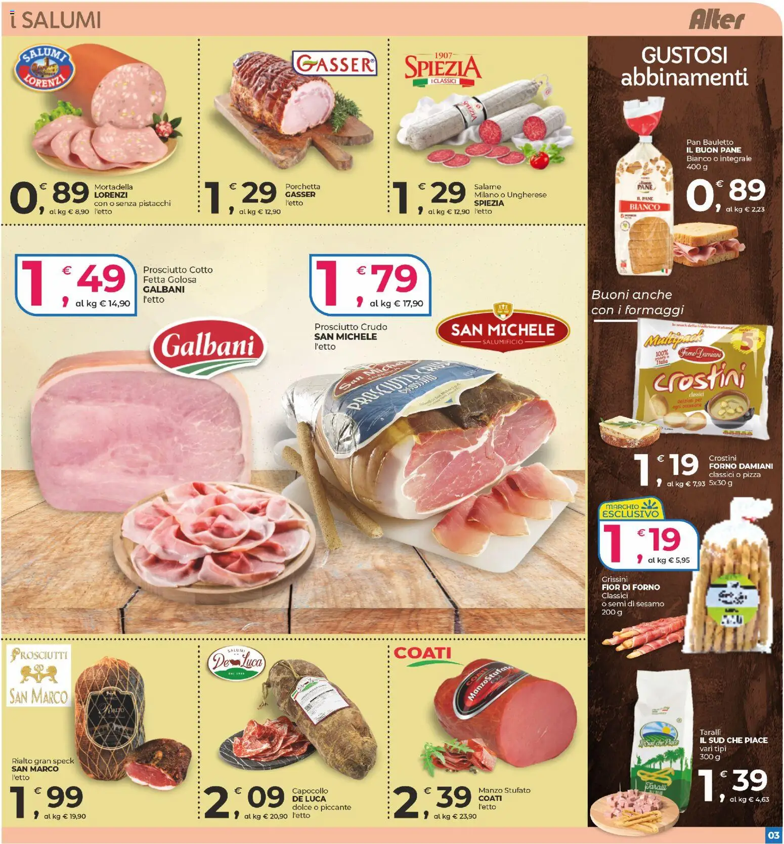 Volantino Alter Discount del 14.11.2025 | Pagina: 3 | Prodotti: Prosciutto Crudo, Pizza, Manzo, Mortadella