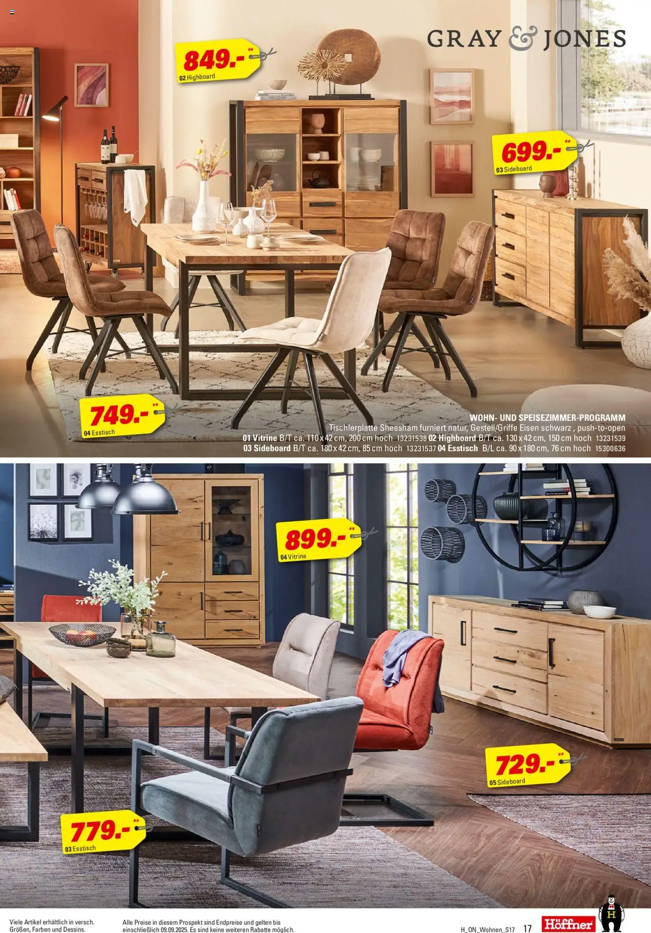 Höffner - Wohnen Spezial - gültig ab dem 13.08.2025 | Seite: 17 | Produkte: Sideboard, HIghboard, Esstisch, Vitrine