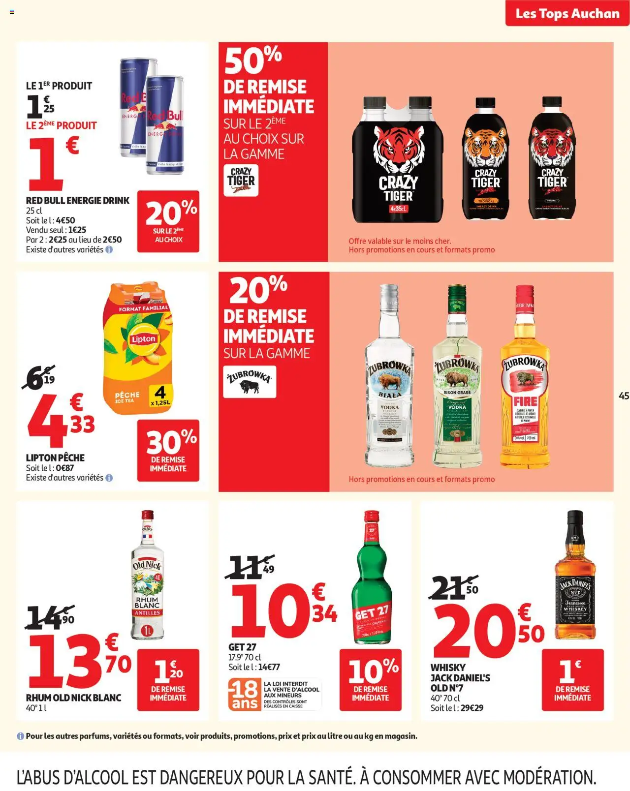 {H1} | Page: 45 | Produits: Vodka, Whisky, Pêche, Crazy Tiger