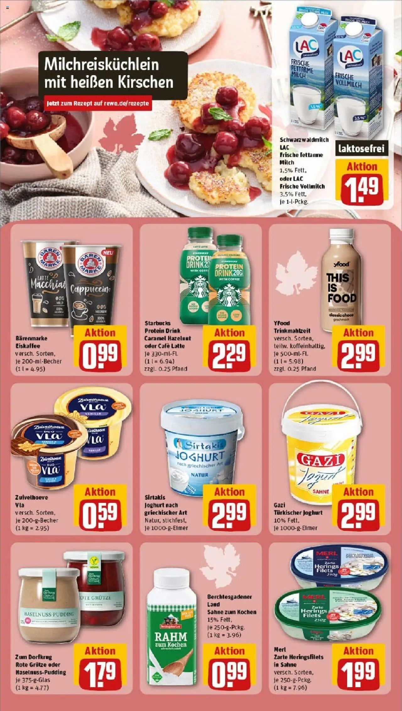 Rewe prospekt Velen	 – gültig ab 21.09.2025 | Seite: 13 | Produkte: Milch, Joghurt, Starbucks, Kirschen