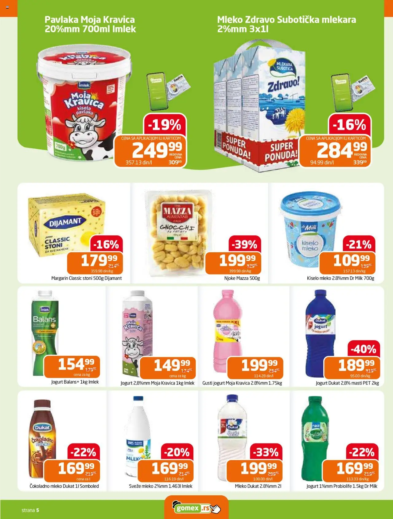 Gomex katalog - važi od 18.06.2025 | Strana: 5 | Proizvode: Kiselo mleko, Sveže mleko, Margarin, Jogurt