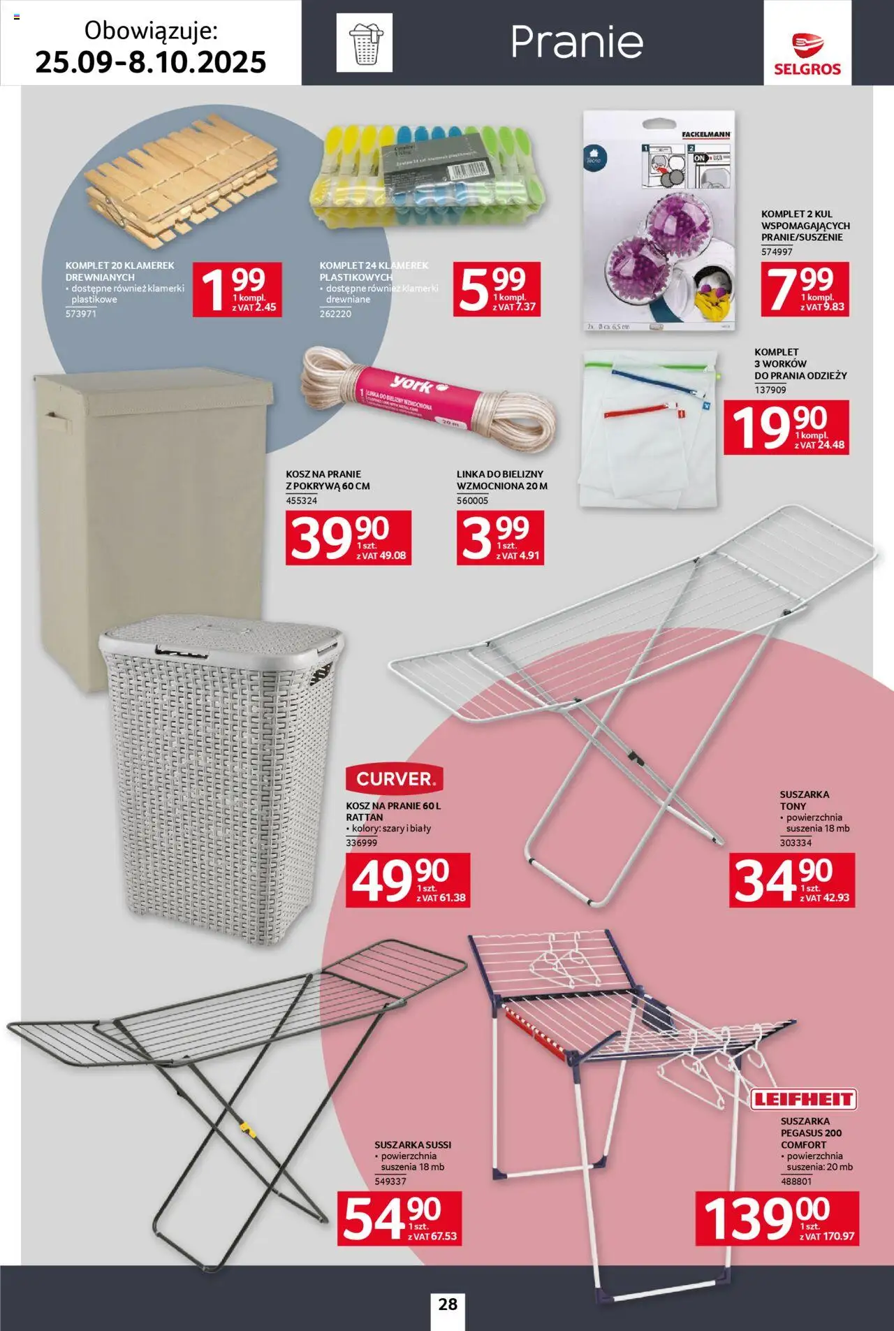 Selgros cash&carry Gazetka - Home&Deco od 25.09.2025 | Strona: 28 | Produkty: Suszarka, Kosz, Kosz na pranie