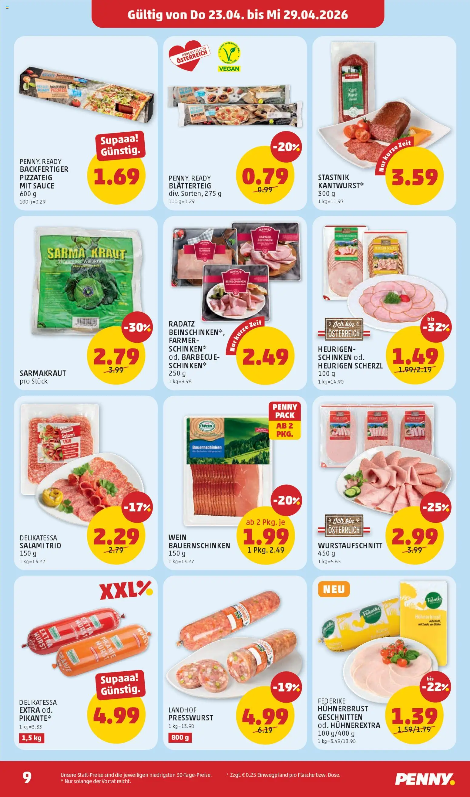 Penny Markt - Flugblatt gültig ab 23.04.2026 | Seite: 9 | Produkte: Wurst, Kraut, Salami, Schinken