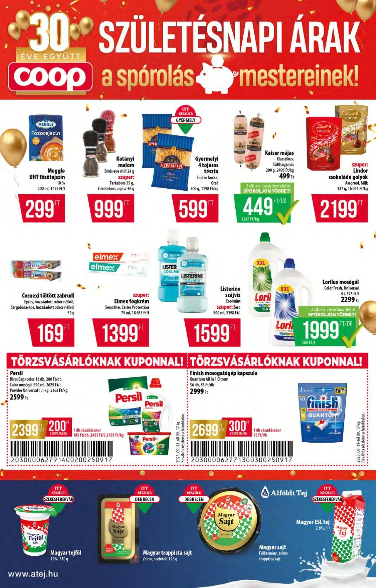 COOP akciós ujság - amely érvényes a következő dátumtól: 11.09.2025 | Oldal: 3 | Termékek: Mosogatógép, Tej, Sajt, Mosogatógép kapszula