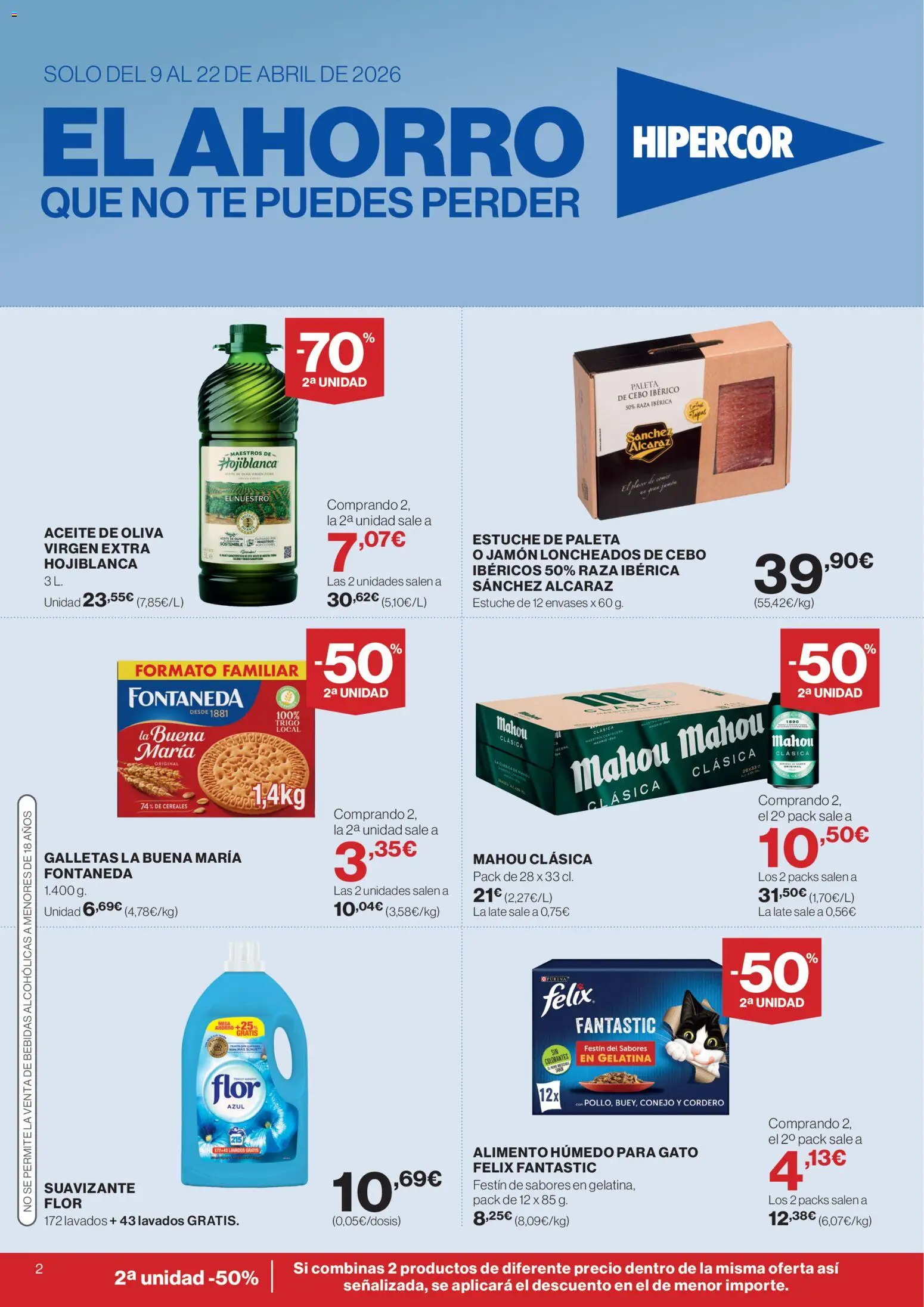 Hipercor catálogo │ válido desde el 09.04.2026 | Página: 2 | Productos: Aceite, Galletas, Suavizante, Φίλτρο καφέ