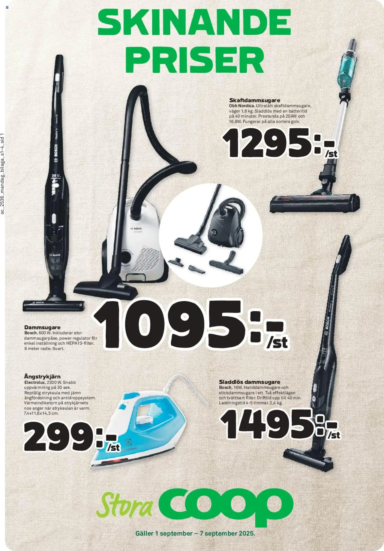 Coop Forum reklamblad aktuell från 01.09.2025 | Sida: 13 | Produkter: Dammsugare, Galler, Skaftdammsugare