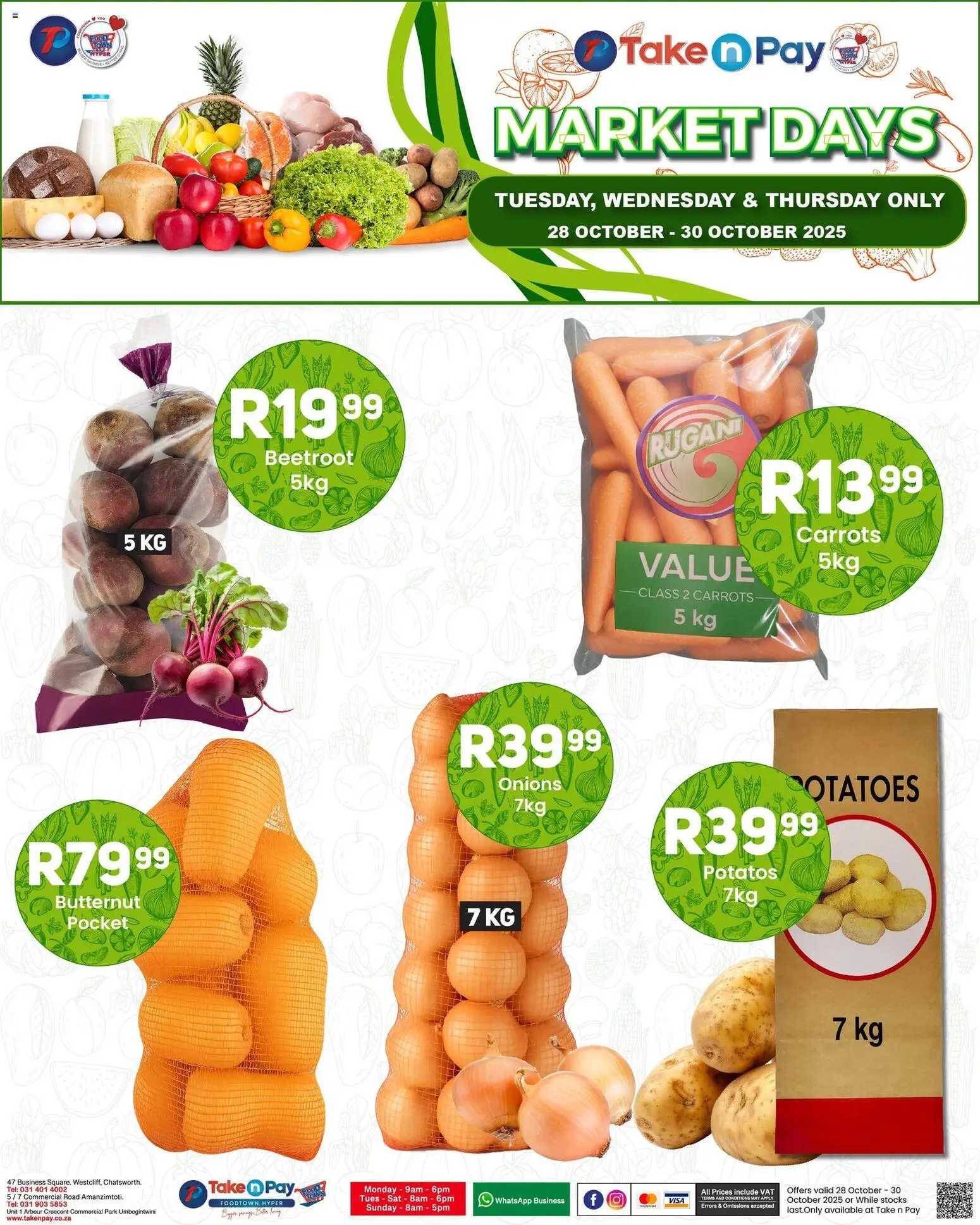 New Take n Pay catalogue – valid from 28.10.2025 | Page: 4 | Products: Carrots, Potatoes, Onions