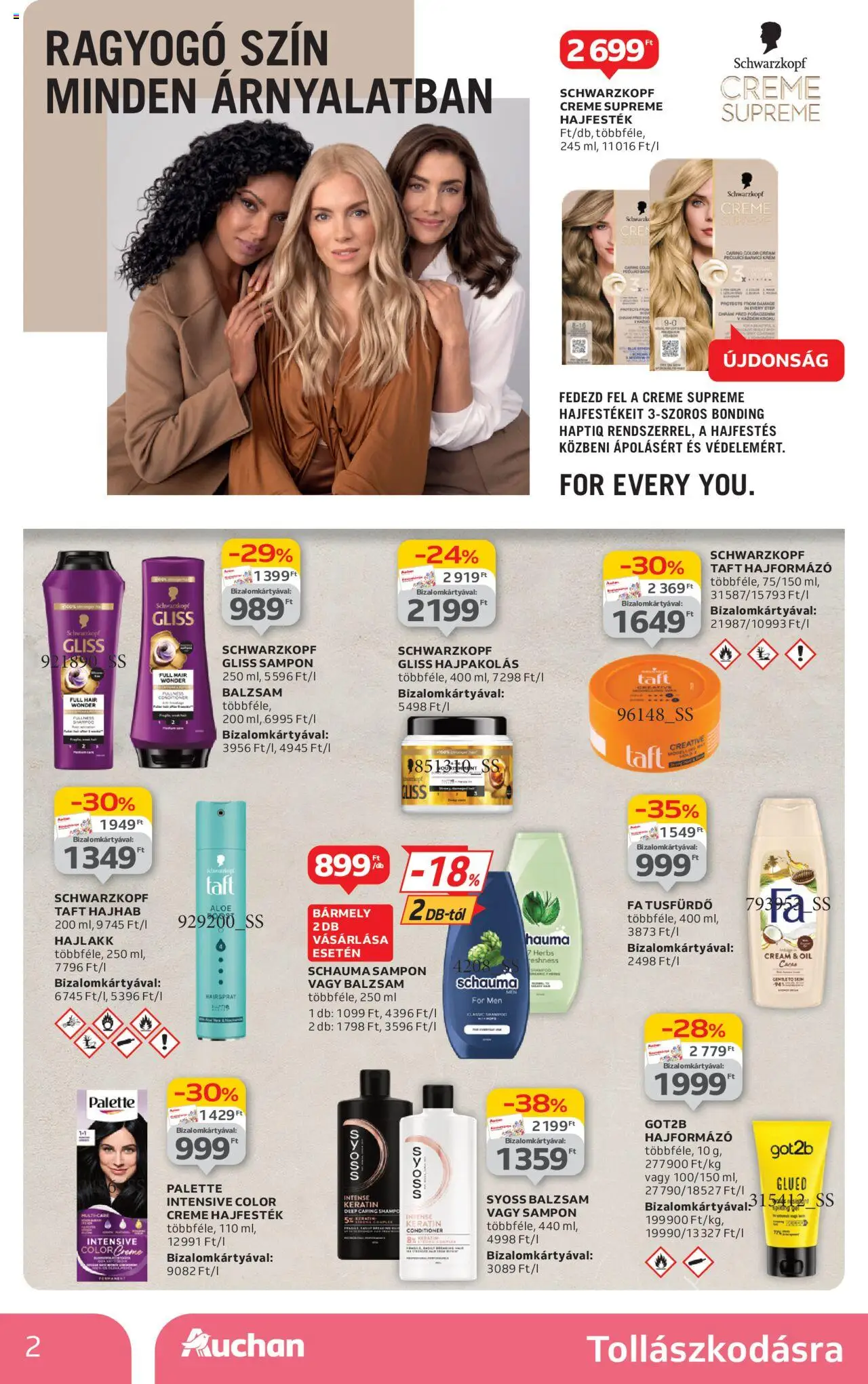 Auchan akciós ujság - amely érvényes a következő dátumtól: 03.07.2025 | Oldal: 2 | Termékek: Hajpakolás, Sampon, Hajlakk, Hal