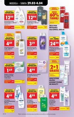 Pogląd oferty "Żel pod prysznic damski Dove, 450 ml, różne rodzaje" - ważna od 29.03.2026 | Strona: 72 | Produkty: Szampon, Skarpetki złuszczające, Mydło, Old spice
