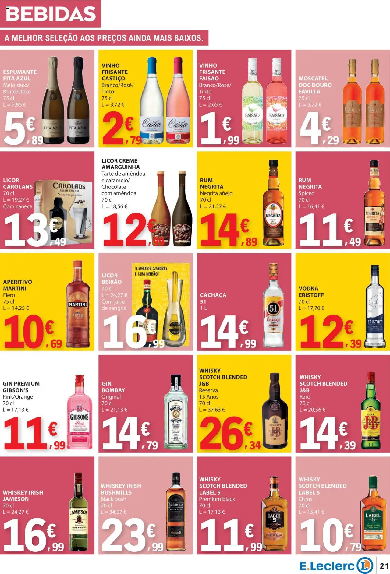 E.Leclerc folheto │ válido de 16.10.2025 | Página: 21 | Produtos: Whisky, Cachaça, Chocolate, Creme