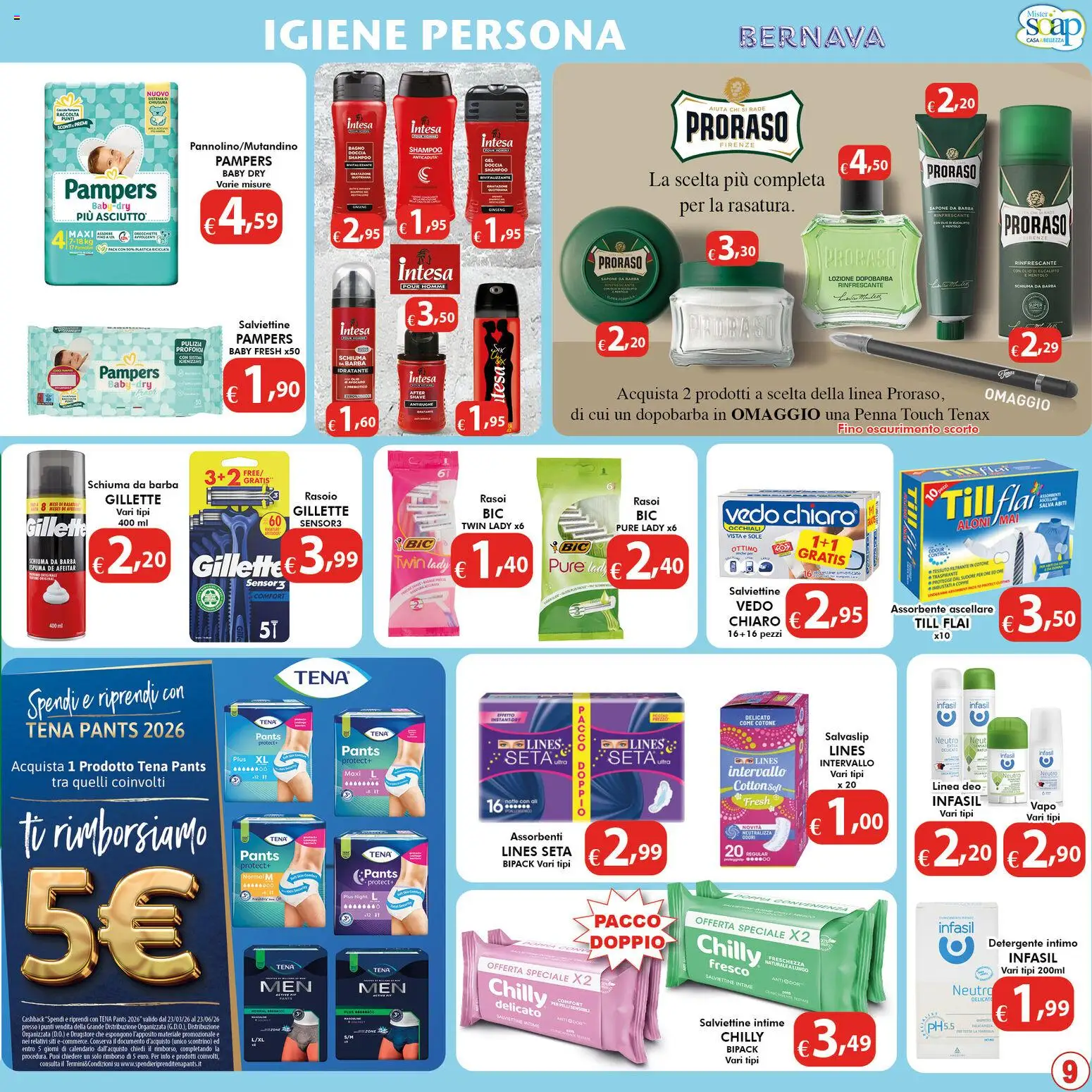 Volantino Bernava del 20.03.2026 | Pagina: 9 | Prodotti: Shampoo, Schiuma da barba, Rasoio, Sapone