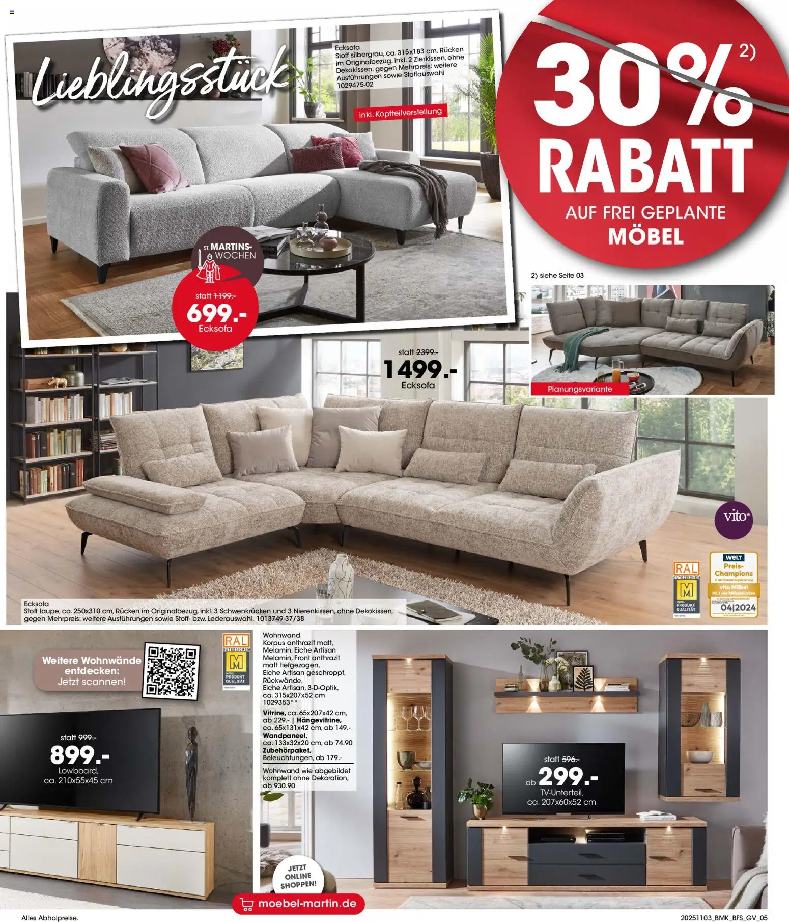 Möbel Martin St. Martins-Wochen – gültig ab 03.11.2025 | Seite: 5 | Produkte: Ecksofa, Wohnwand