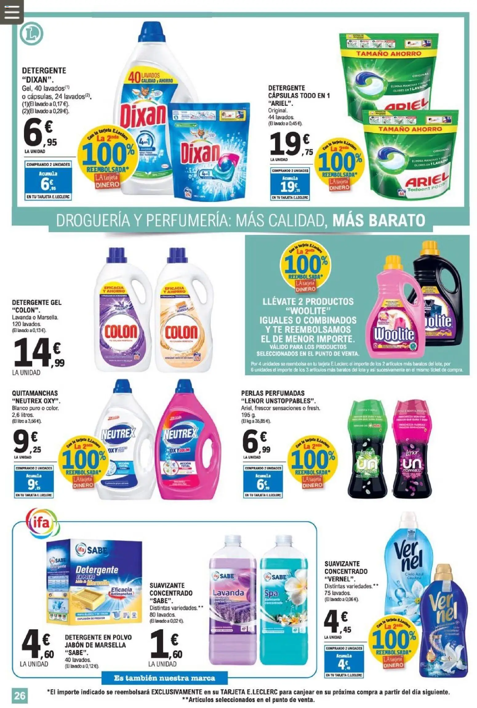 E.Leclerc folleto │ válido desde el 08.04.2026 | Página: 26 | Productos: Polvo, Quitamanchas, Detergente, Té