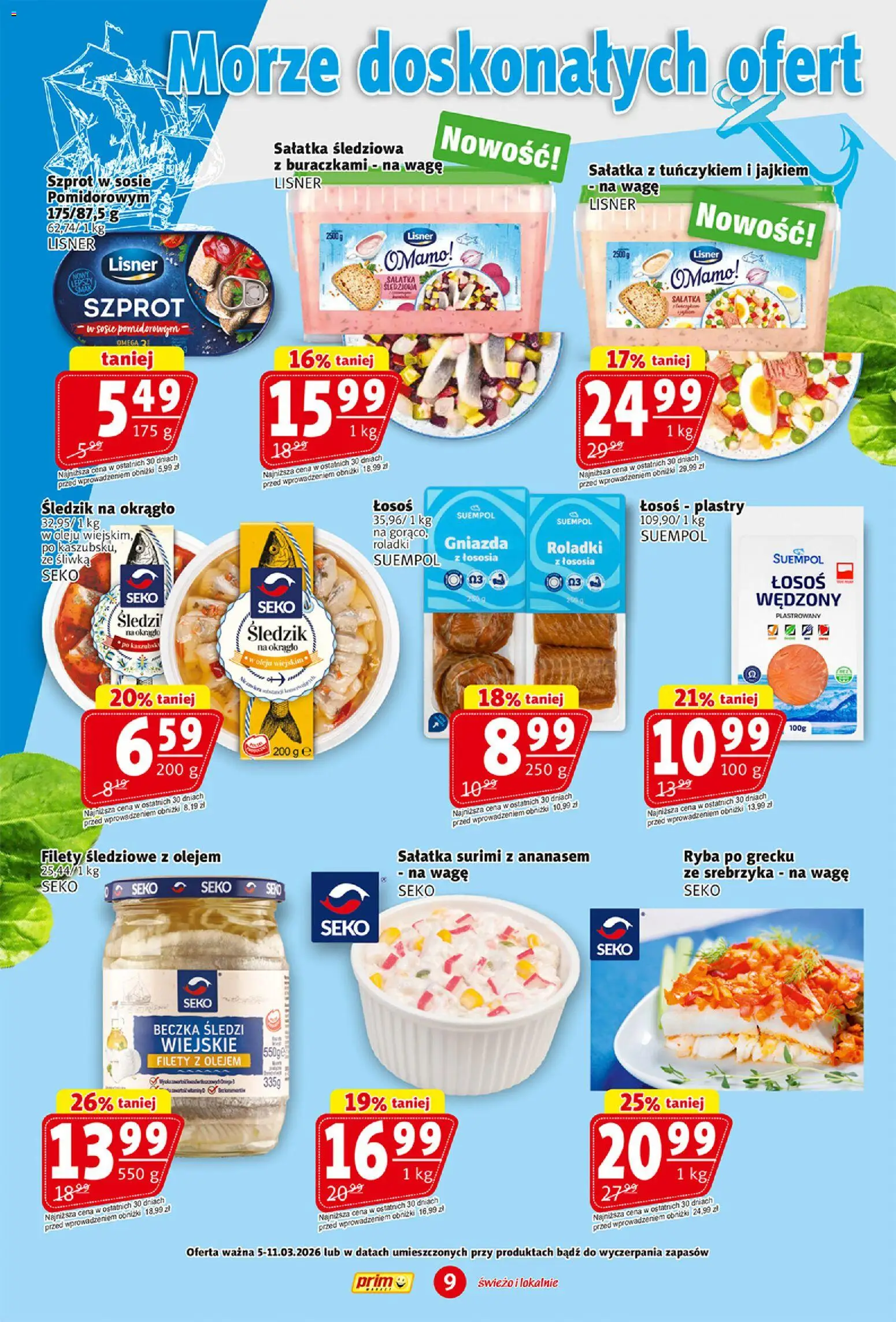 Prim Market gazetka od 05.03.2026 | Strona: 9 | Produkty: Surimi, Łosoś, Sałatka z tuńczykiem, Ryba