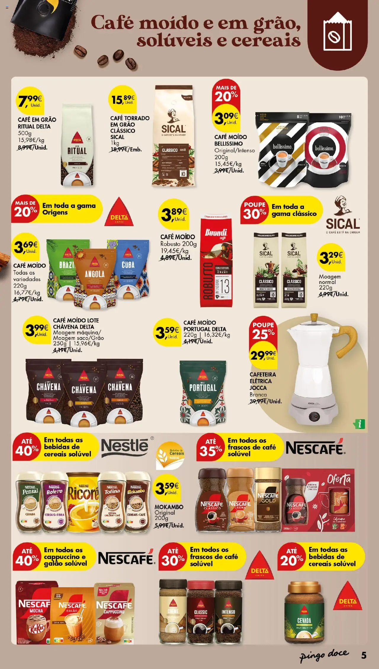 Pingo Doce - De Bebidas Quentes Açores │ válido de 16.10.2025 | Página: 5 | Produtos: Cafeteira elétrica, Nestlé, Café, Cereais