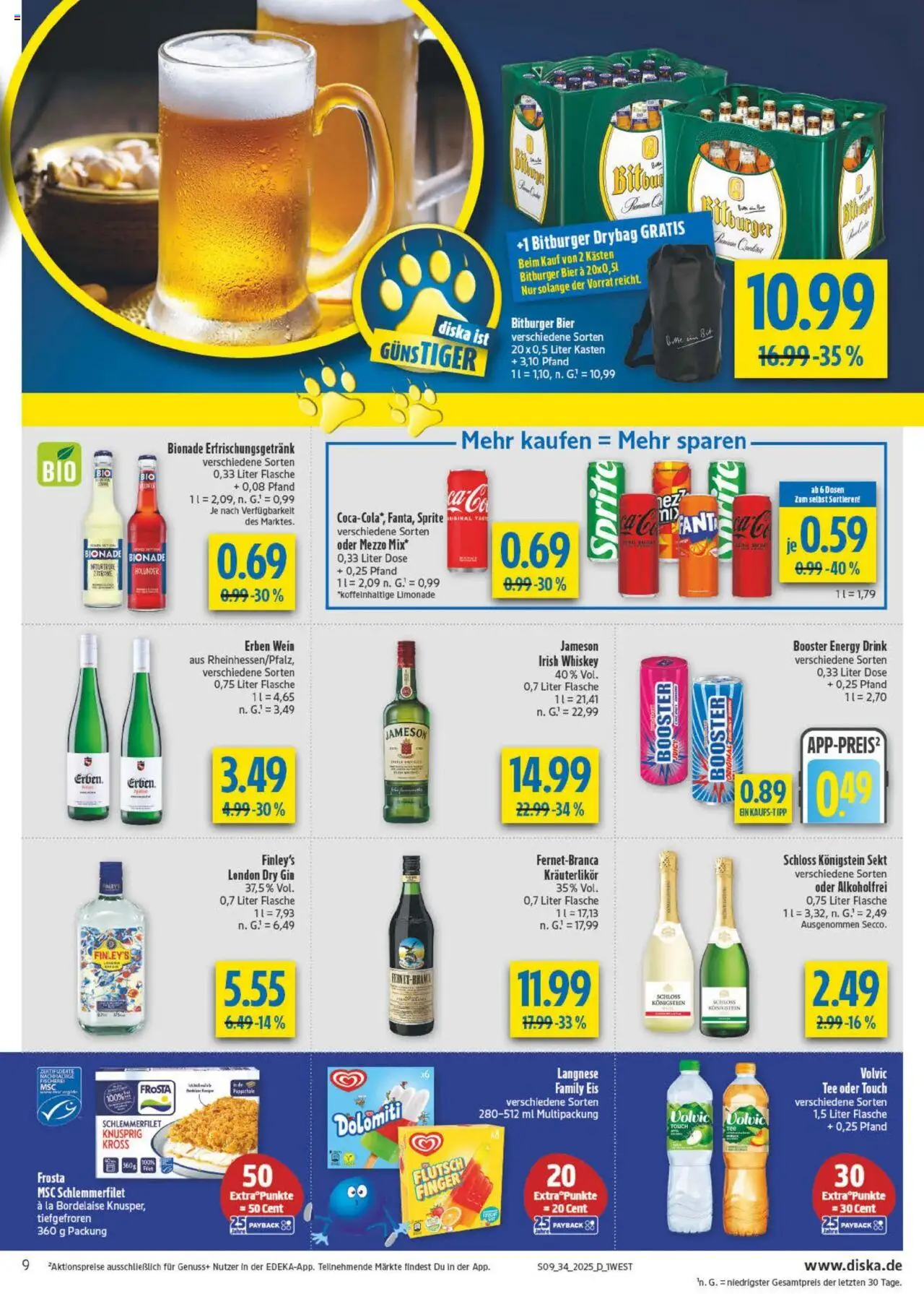 Diska - diska Angebote Bayern KW34 - gültig ab dem 18.08.2025 | Seite: 9 | Produkte: Bionade, Wein, Whiskey, Eis