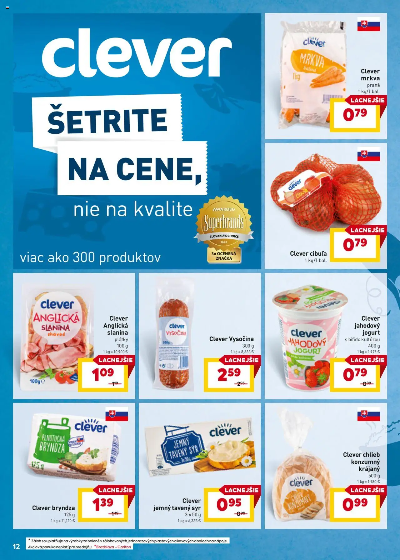 Billa leták │ platný od 06.08.2025 | Strana: 12 | Produkty: Slanina, Bryndza, Mrkva, Cibuľa