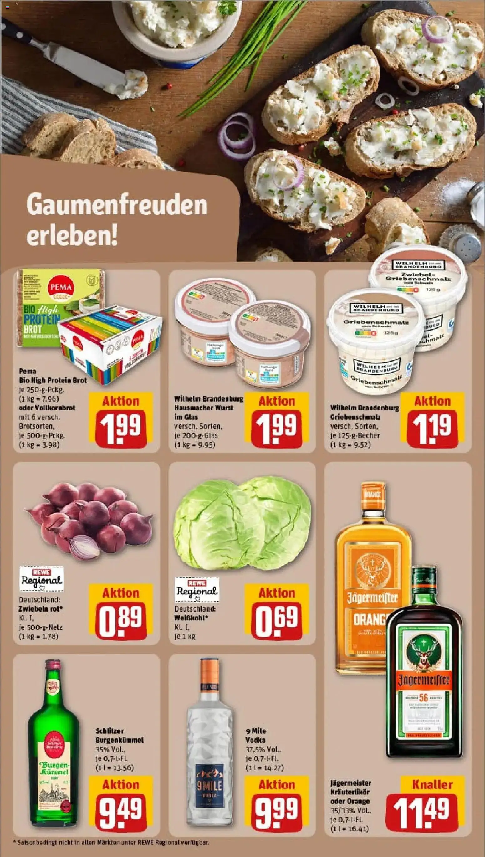 Rewe prospekt Glauburg / Stockheim	 – gültig ab 10.11.2025 | Seite: 16 | Produkte: Jägermeister, Wurst, Brot, Vodka