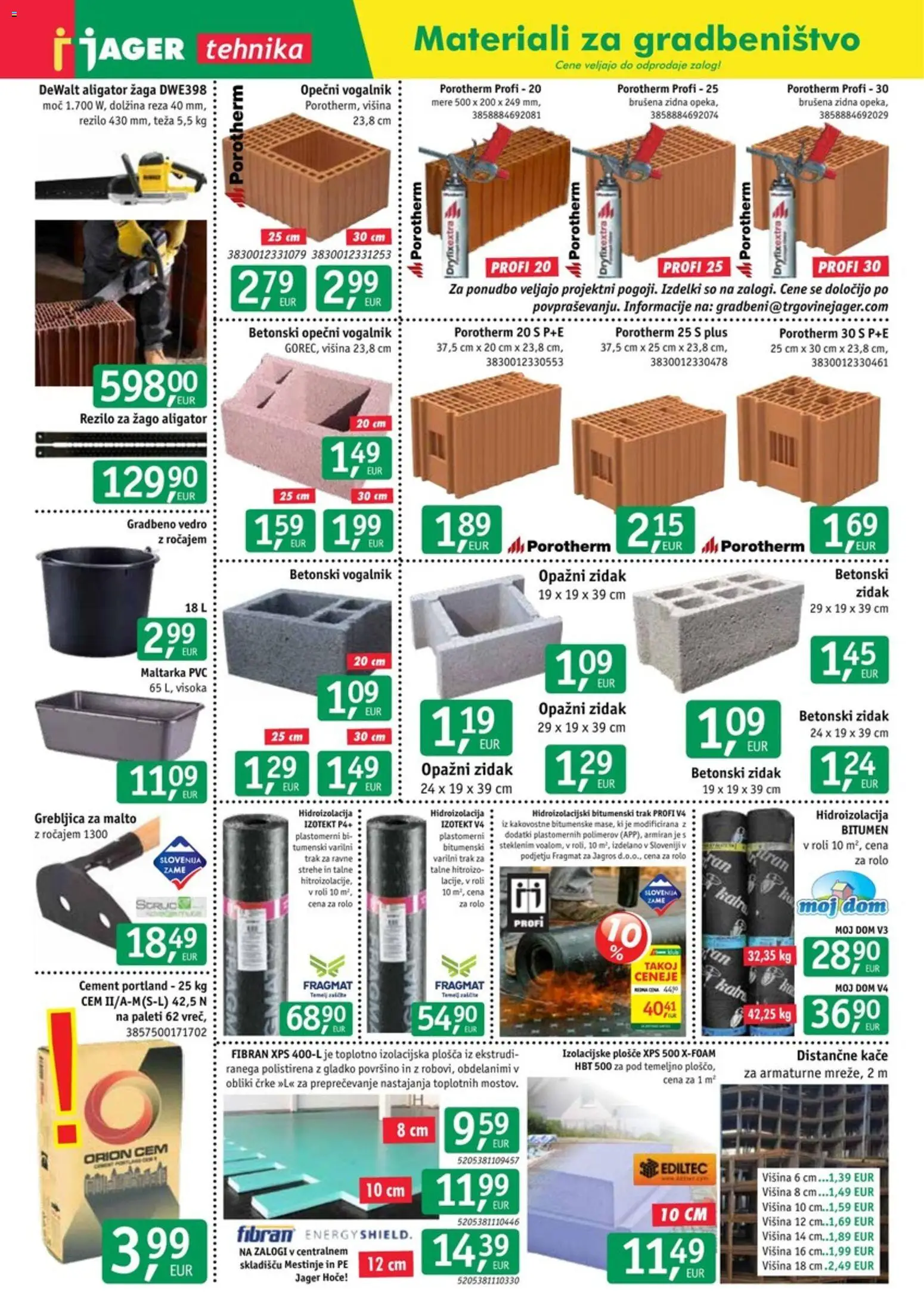 Novi Jager katalog ponudbe – veljaven od 11.03.2026 | Stran: 2 | Izdelki: Teza, Rolo, Cement, Vedro