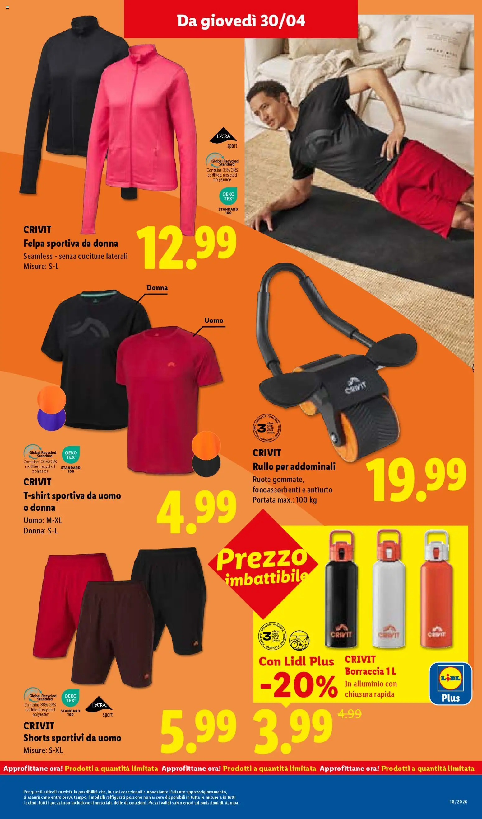 Volantino Lidl del 30.04.2026 | Pagina: 29 | Prodotti: Rullo, Felpa, T-shirt, Borraccia