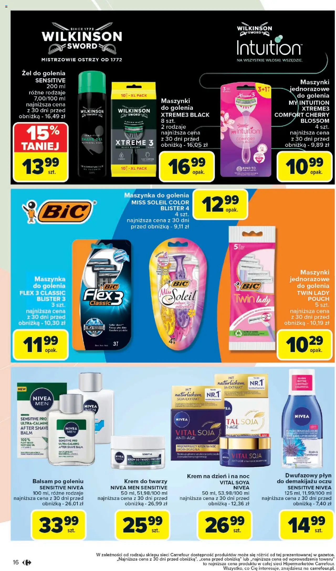 Carrefour Gazetka - Zadbać o siebie od 18.08.2025 | Strona: 16 | Produkty: Maszynka do golenia, Płyn do demakijażu, Soja, Krem do twarzy
