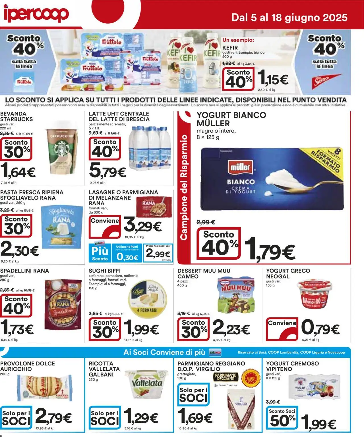 Volantino Ipercoop del 05.06.2025 | Pagina: 8 | Prodotti: Yogurt greco, Parmigiano reggiano, Sugo, Parmigiano