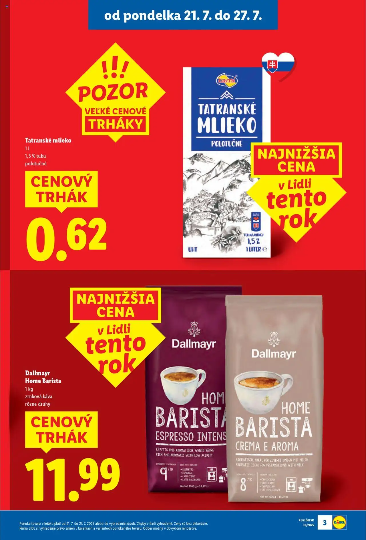 Lidl leták │ platný od 21.07.2025 | Strana: 7 | Produkty: Mlieko, Káva, Barista, Zrnková káva