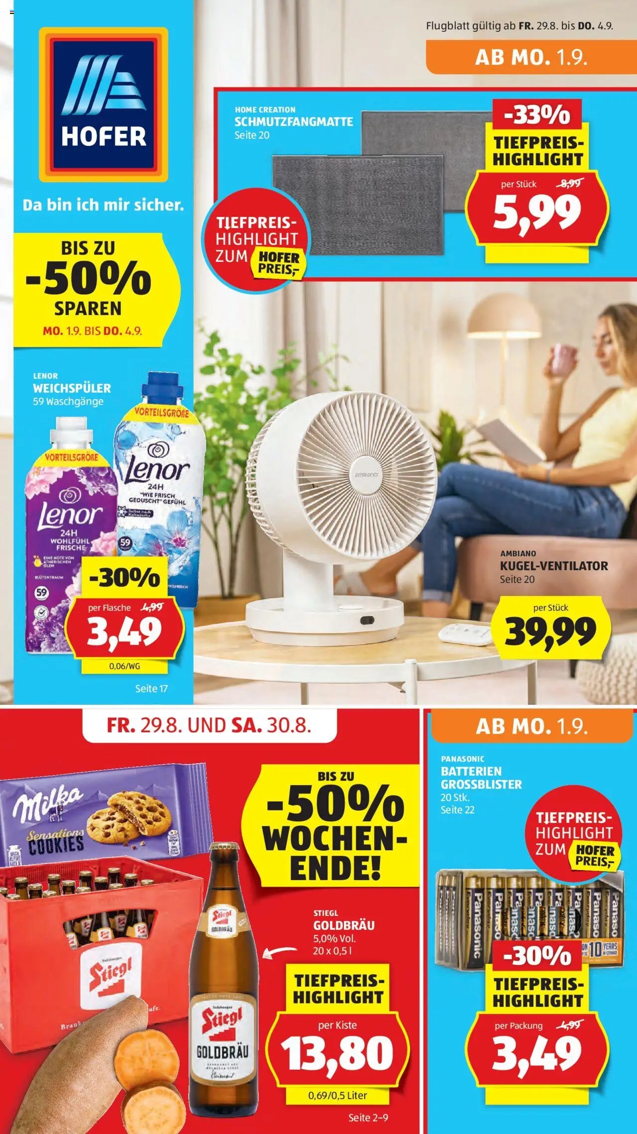 Hofer Flugblatt gültig ab 29.08.2025 | Seite: 1 | Produkte: Weichspüler