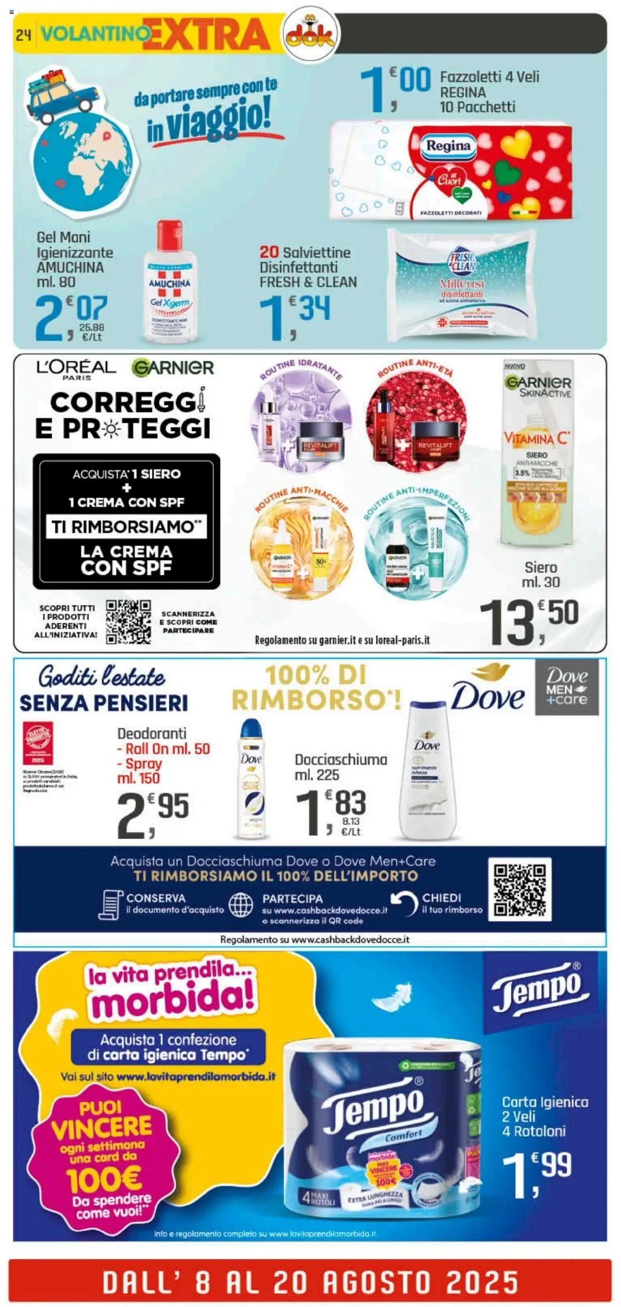 Volantino DOK del 08.08.2025 | Pagina: 24 | Prodotti: Crema, Carta igienica, Tè, Fazzoletti