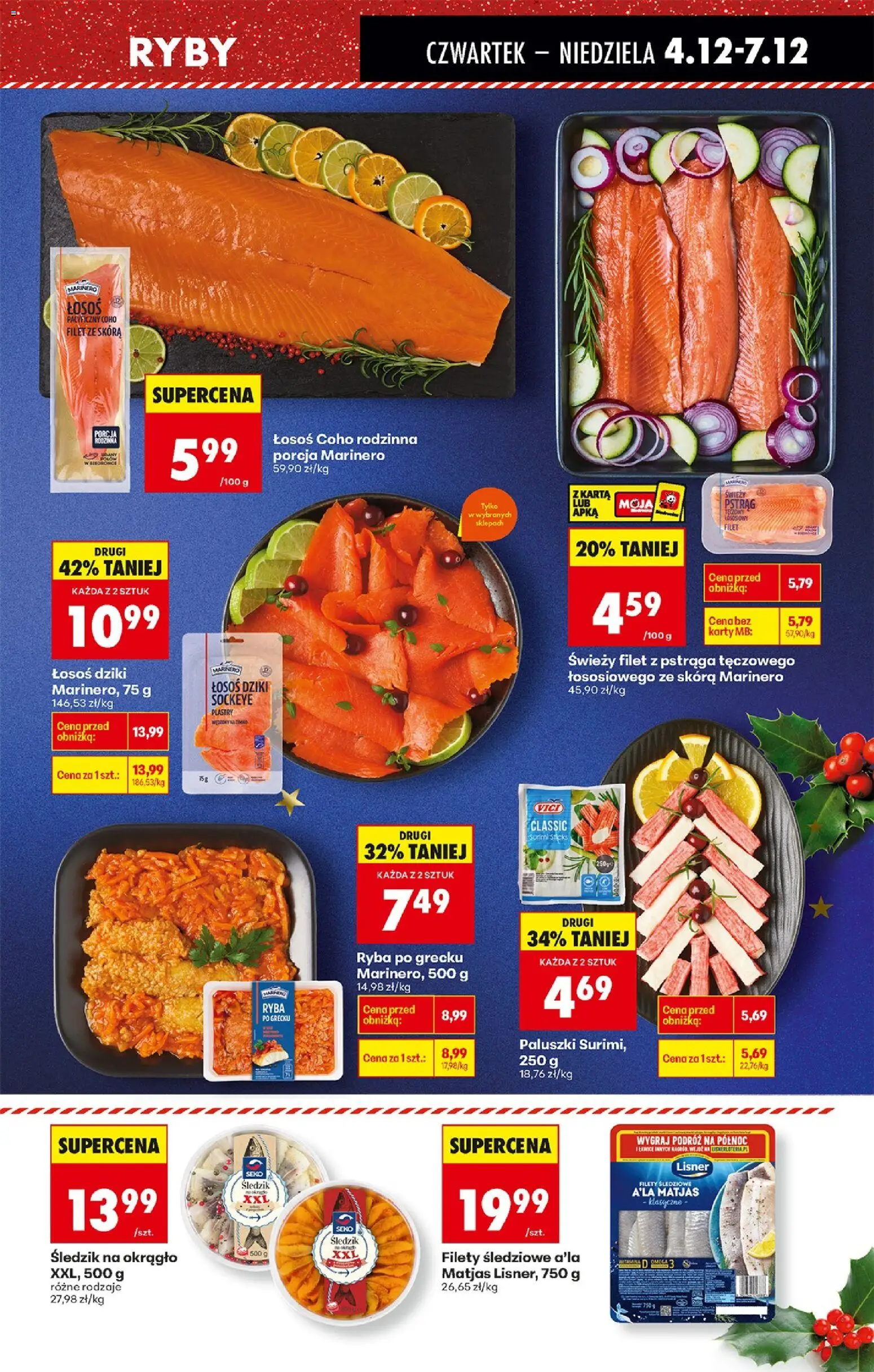 Biedronka gazetka - Oferta w tym tygodniu od 04.12.2025 | Strona: 39 | Produkty: Surimi, Filety śledziowe a'la matjas, Ryba po grecku, Paluszki