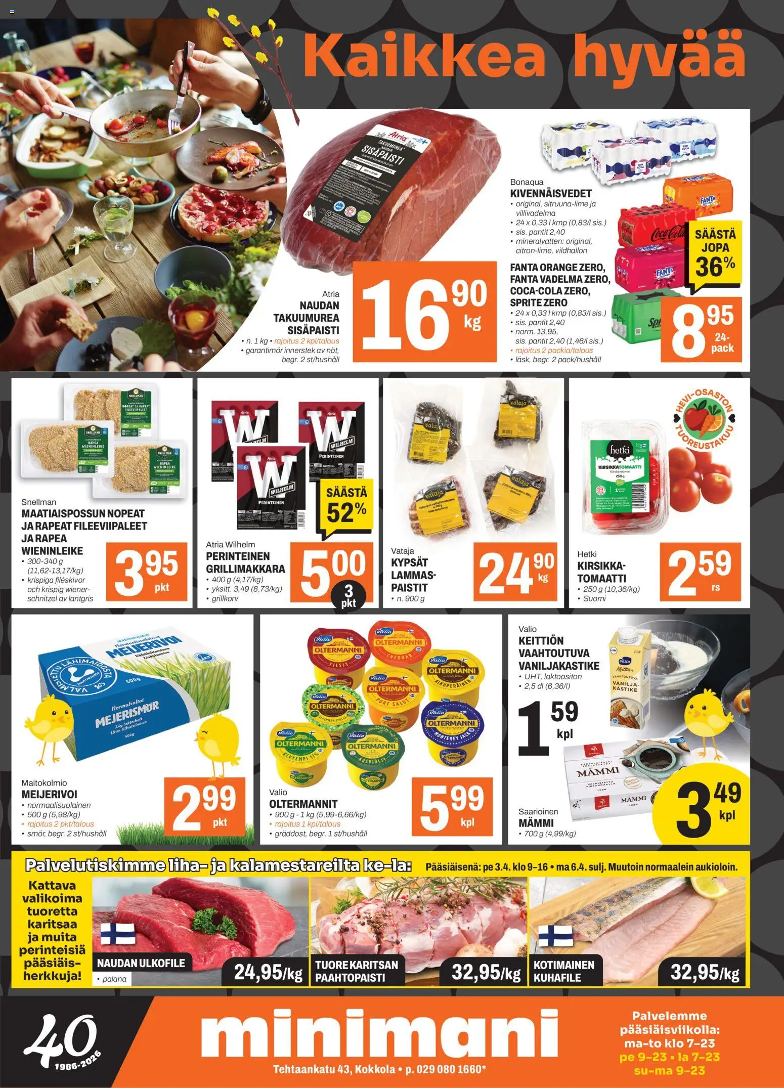 Minimani - Minimani Kokkola – voimassa 31.03.2026 alkaen | Sivu: 1 | Tuotteet: Vadelma, Kirsikkatomaatti, Coca cola, Grillimakkara