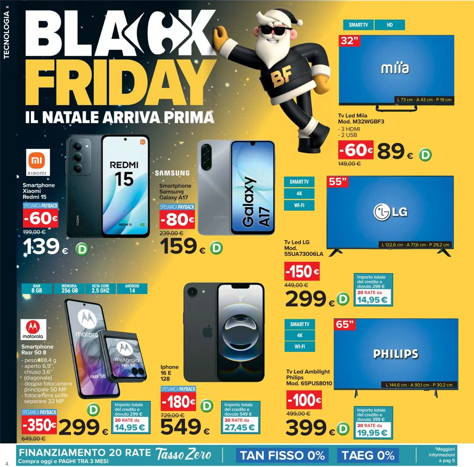 Volantino Carrefour del 17.11.2025 | Pagina: 4 | Prodotti: Samsung Galaxy, Iphone, smart TV, Smartphone