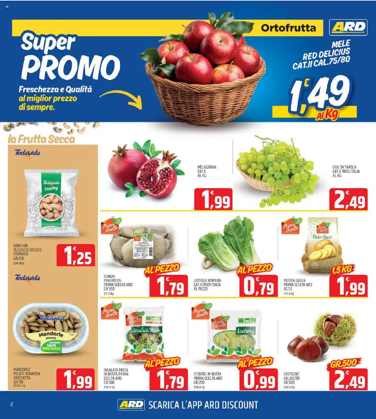 Volantino ARD Discount del 13.10.2025 | Pagina: 2 | Prodotti: Mele, Funghi, Uva, Arachidi