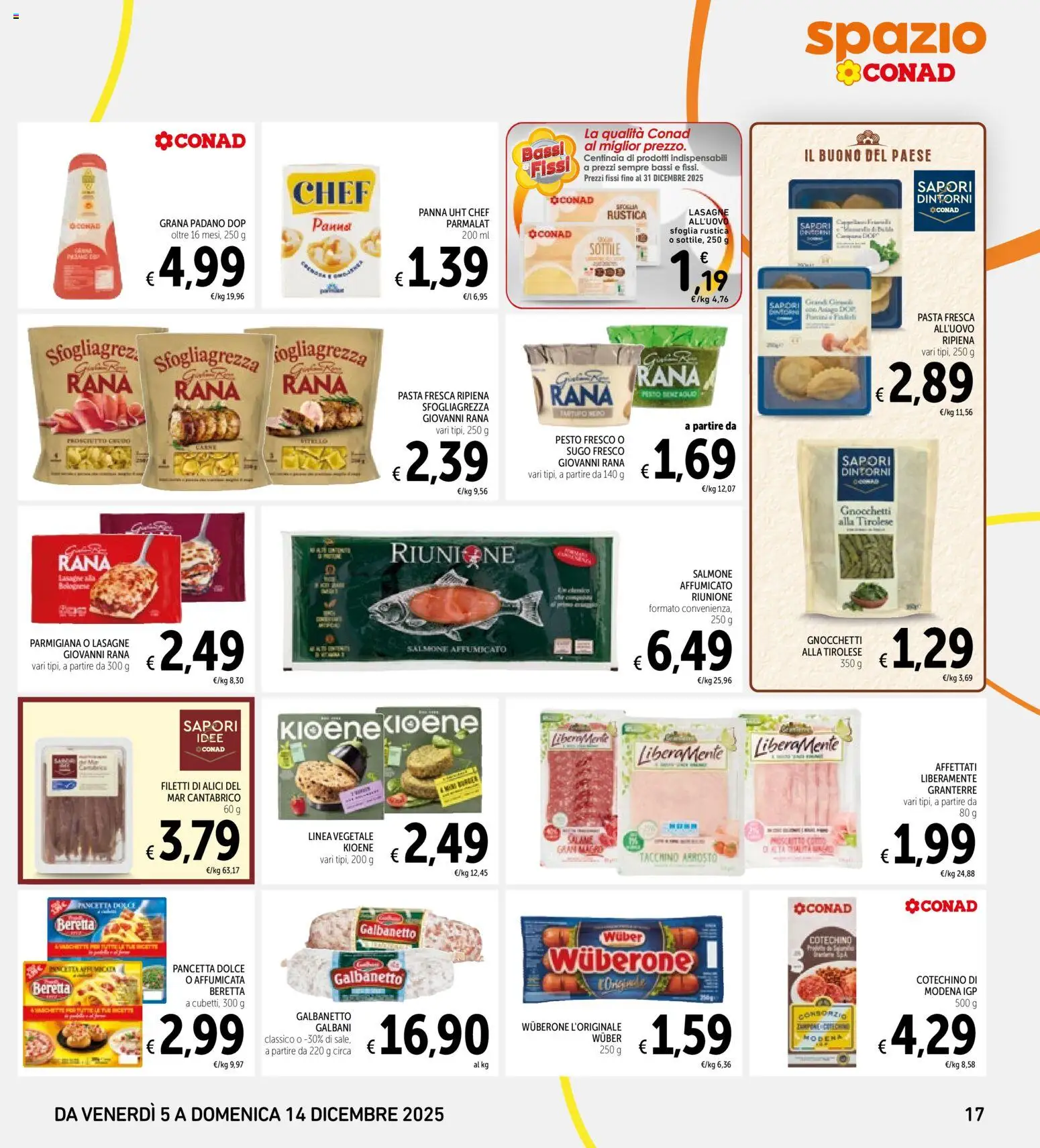 Volantino Spazio Conad del 05.12.2025 | Pagina: 17 | Prodotti: Salmone, Pasta, Grana Padano, Cotechino